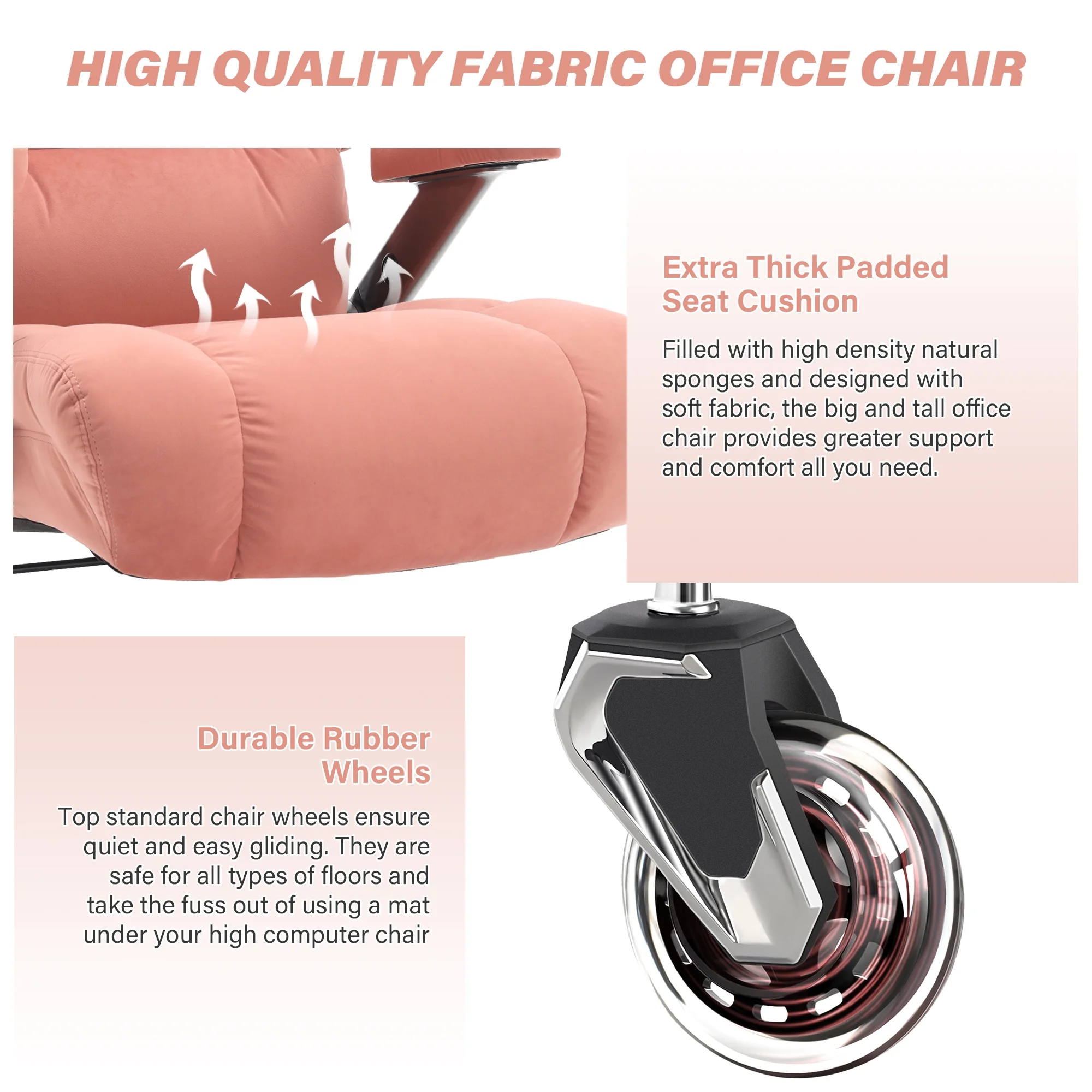 Big and Tall 700lbs Office Chair, Ultra-Soft Fabric Executive Desk Chair, Ergonomic Computer Chair with 3D Flip Up Arms, Adjustable Lumbar Support, Heavy Duty Metal Base and Quiet Rubber Wheel, Black