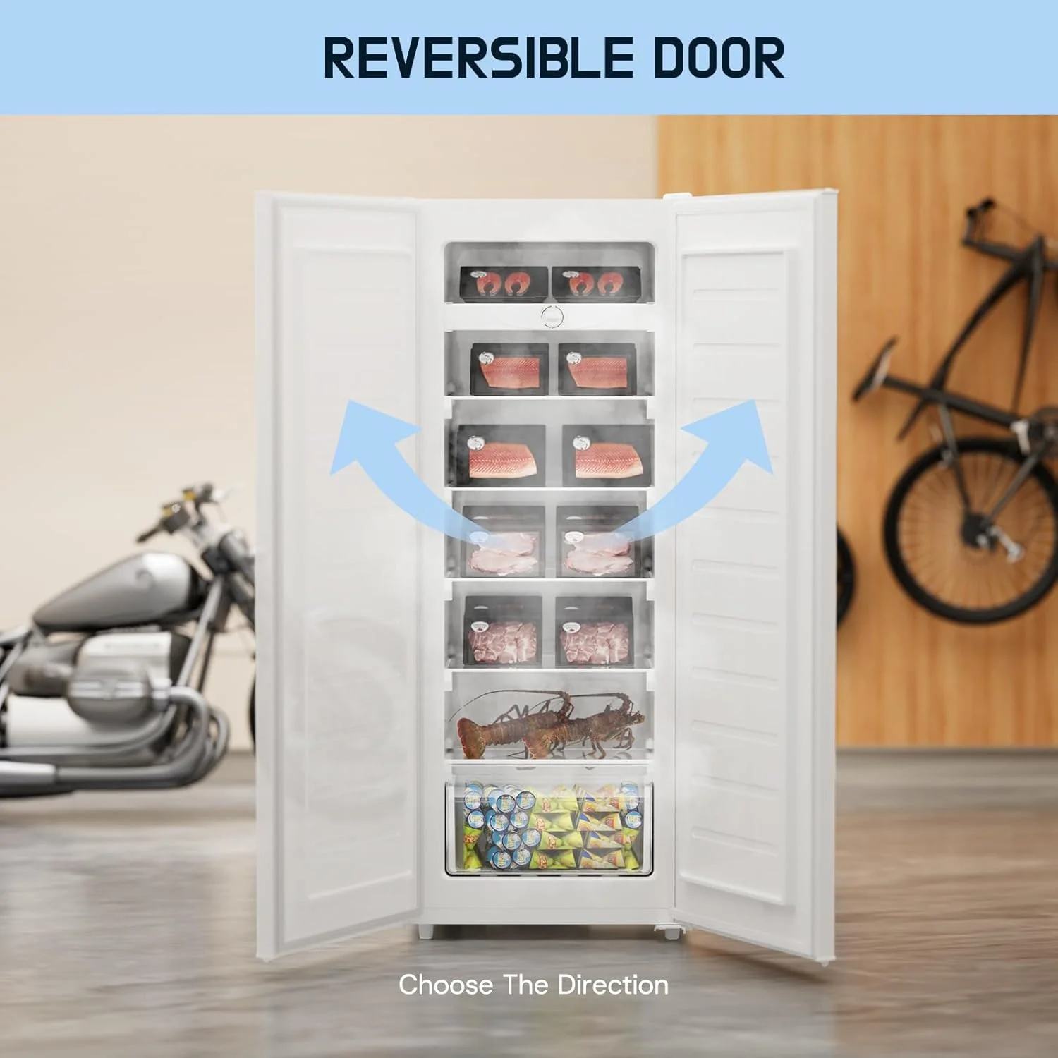 Upstreman 7.0 Cu.Ft Upright Freezer Convertible Fridge/Freezer, Garage Ready Deep Freezer with Reversible Door, UP70 White