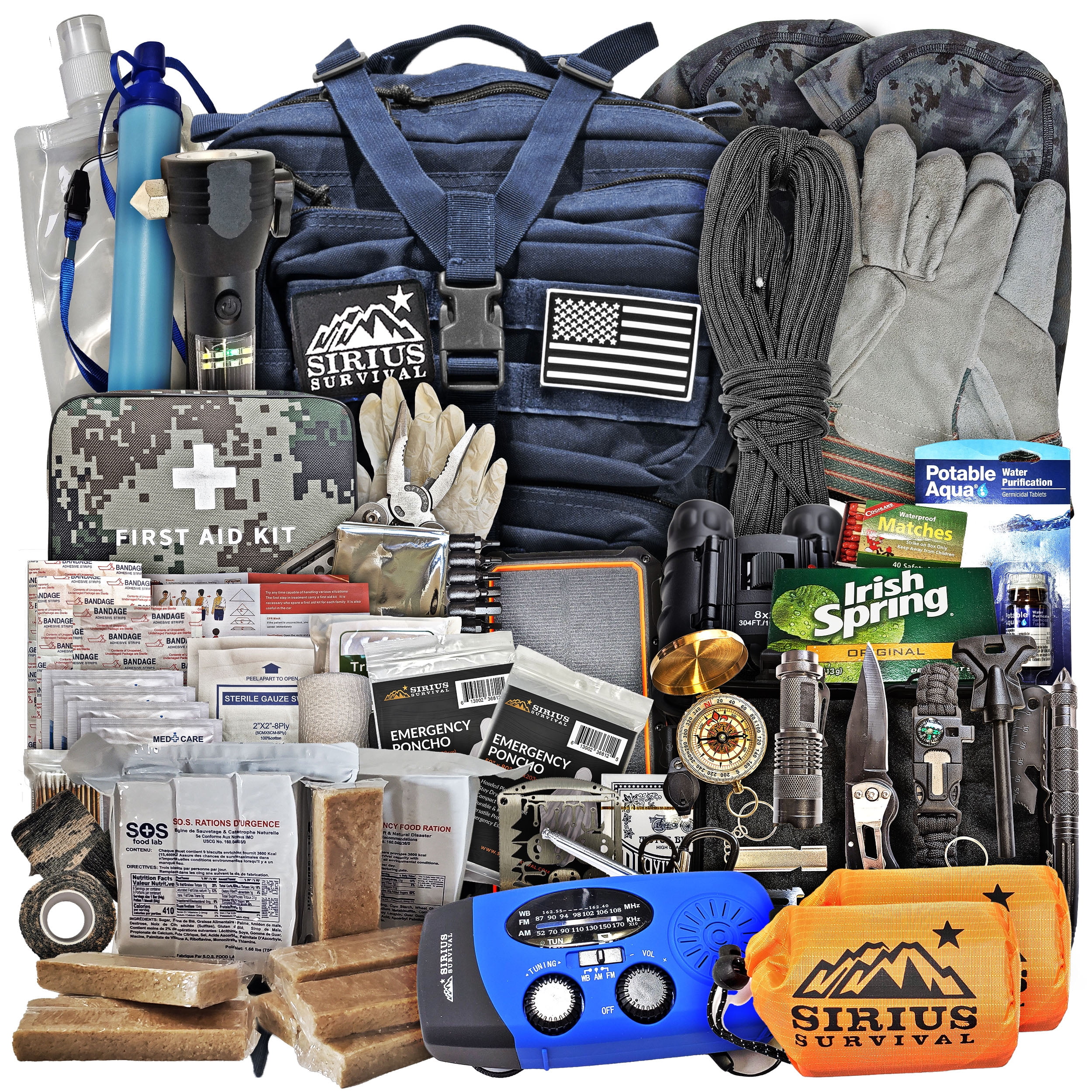 Pre-Packed Emergency Survival Kit/Bug Out Bag for 2 - Over 175 Total Pieces of Disaster Preparedness Supplies for Hurricanes, Floods, Earth Quakes & Other Disasters, Black