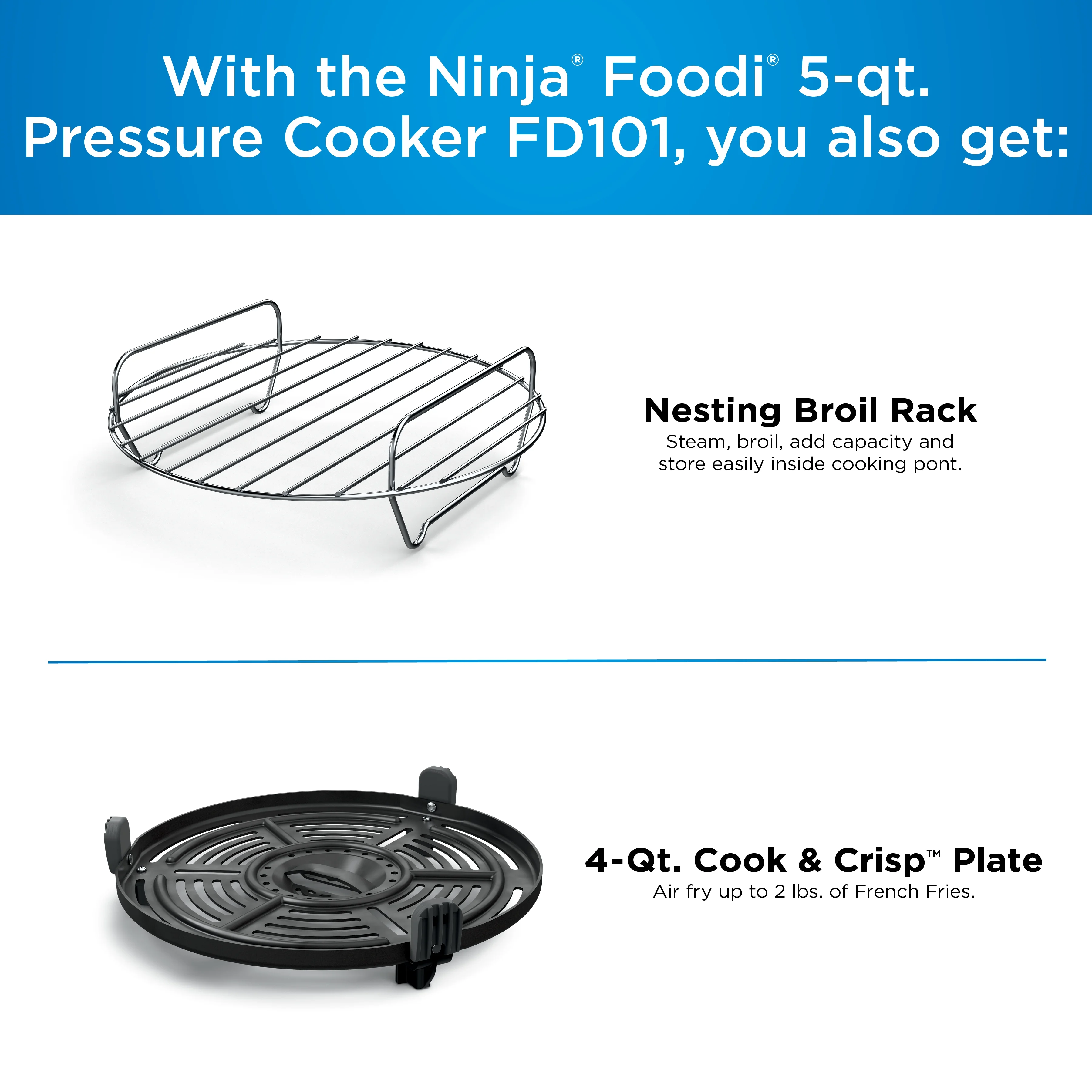 Ninja Foodi 10-in-1 5 Qt Pressure Cooker, Steamer, Bake, Broil, Dehydrate, Air Fryer, Non-Stick, FD101 Stainless Steel