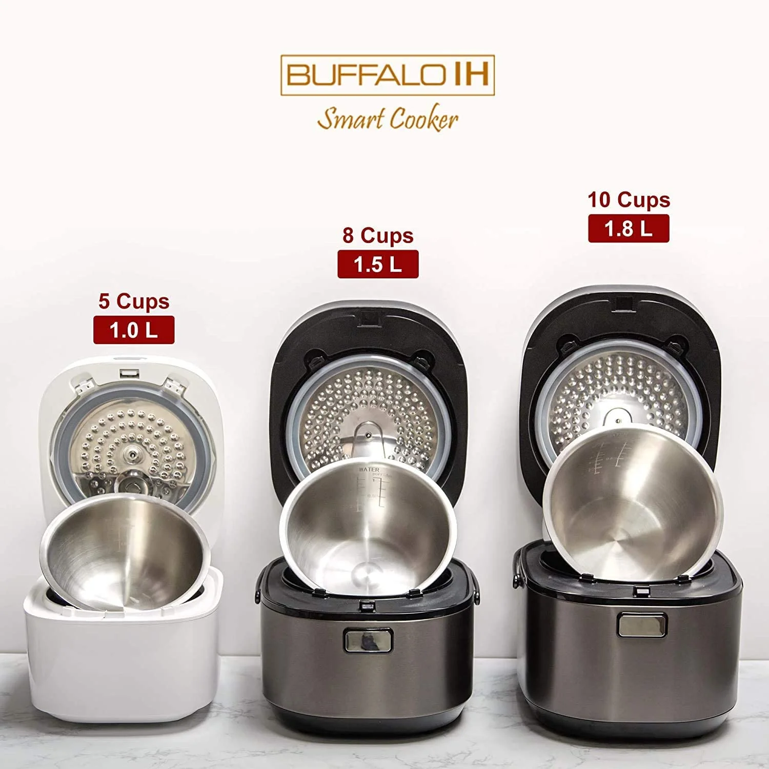 Buffalo White IH SMART COOKER, Rice Cooker and Warmer, 1 L, 5 cups of rice, Non-Coating inner pot, Efficient, Multiple function, Induction Heating (5 cups)