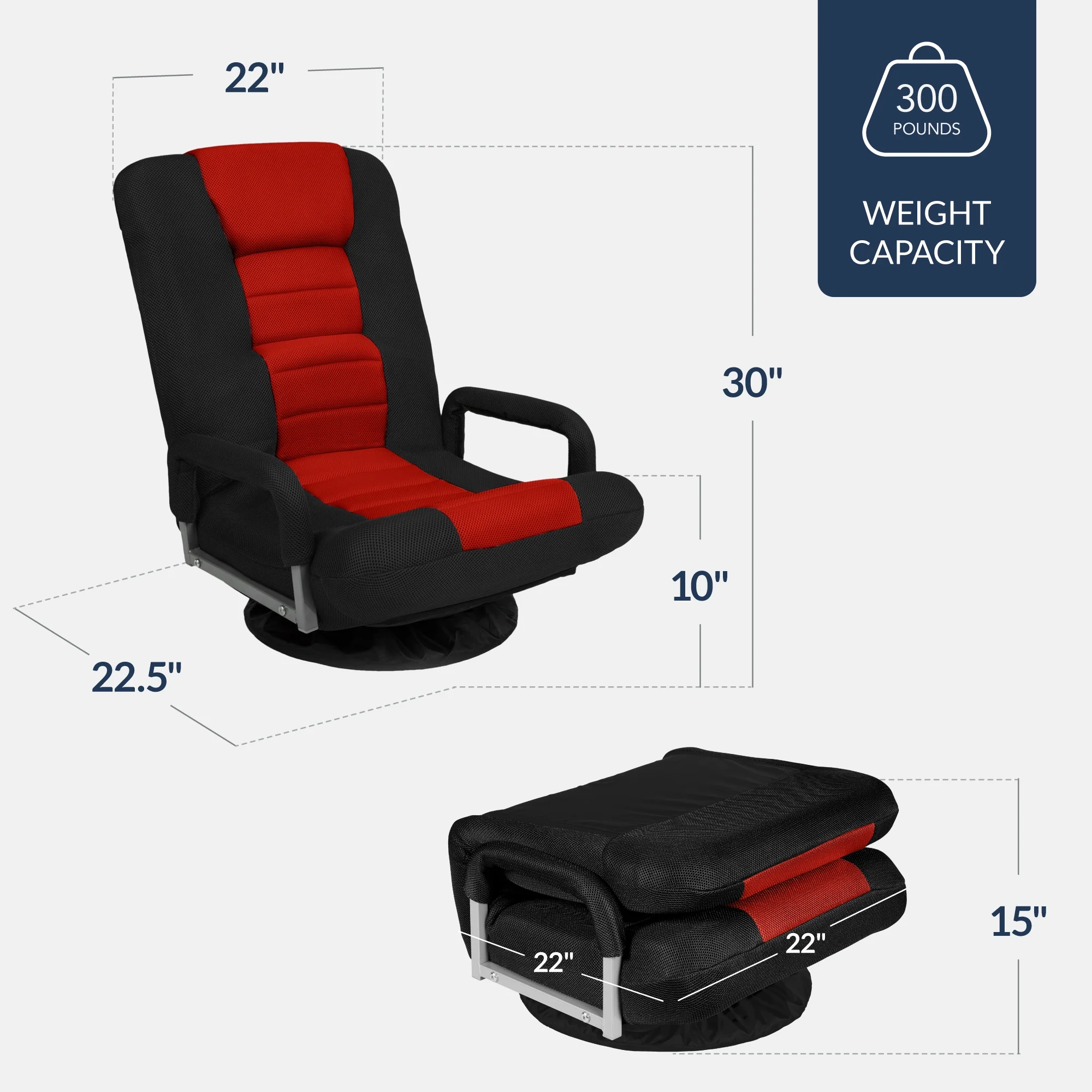 Best Choice Products 360-Degree Swivel Gaming Floor Chair w/ Armrest Handles, Foldable Adjustable Backrest - Black/Red