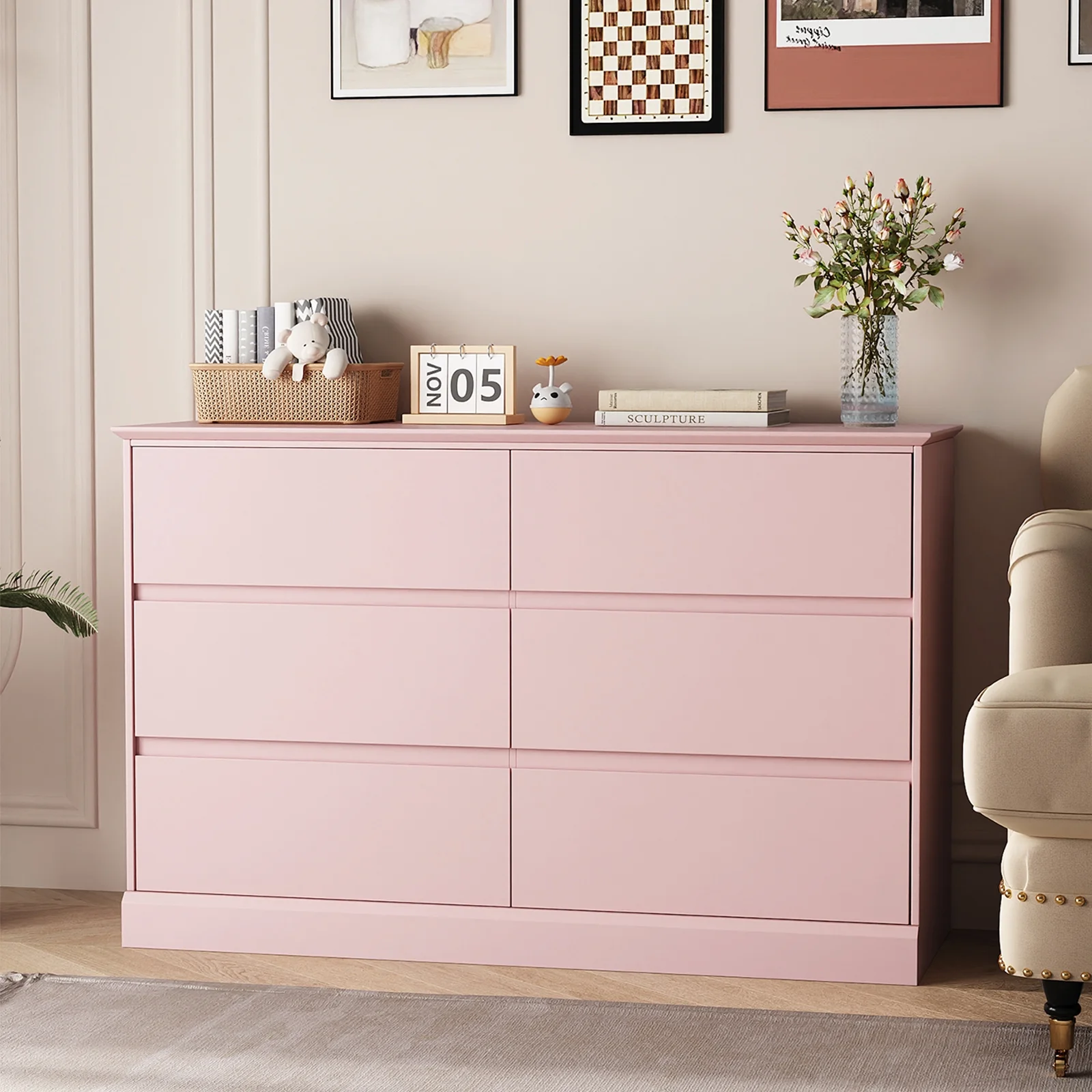 White Dressers Bedroom Dresser 6 Drawer Storage Chest of Drawers Double Dresser Storage Side Cabinet Room Furniture for Bedroom Living Room