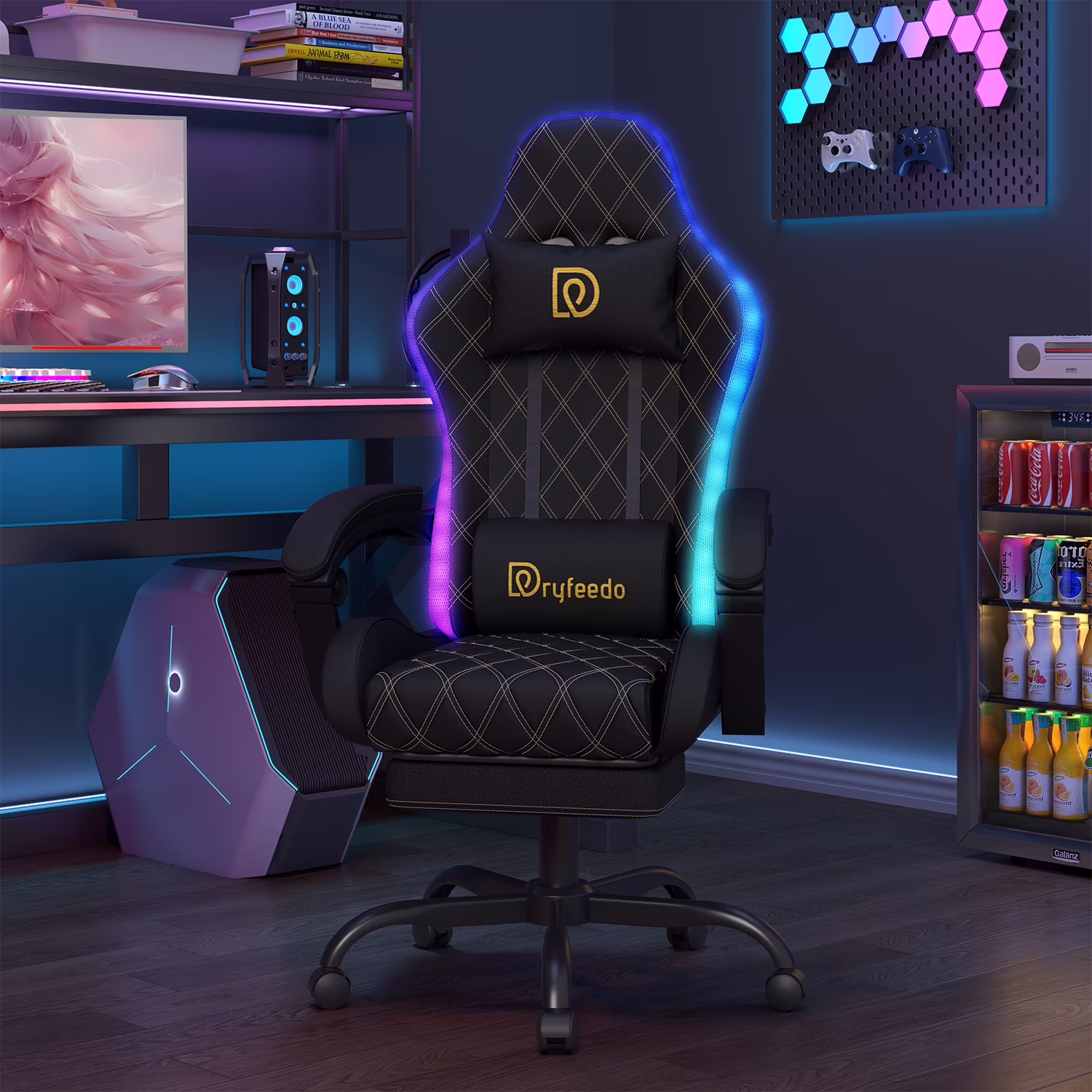 Dryfeedo Gaming Chair with LED Lights, Ergonomic Computer Chair with Lumbar Support, Adjustable Headrest & Footrest, Green