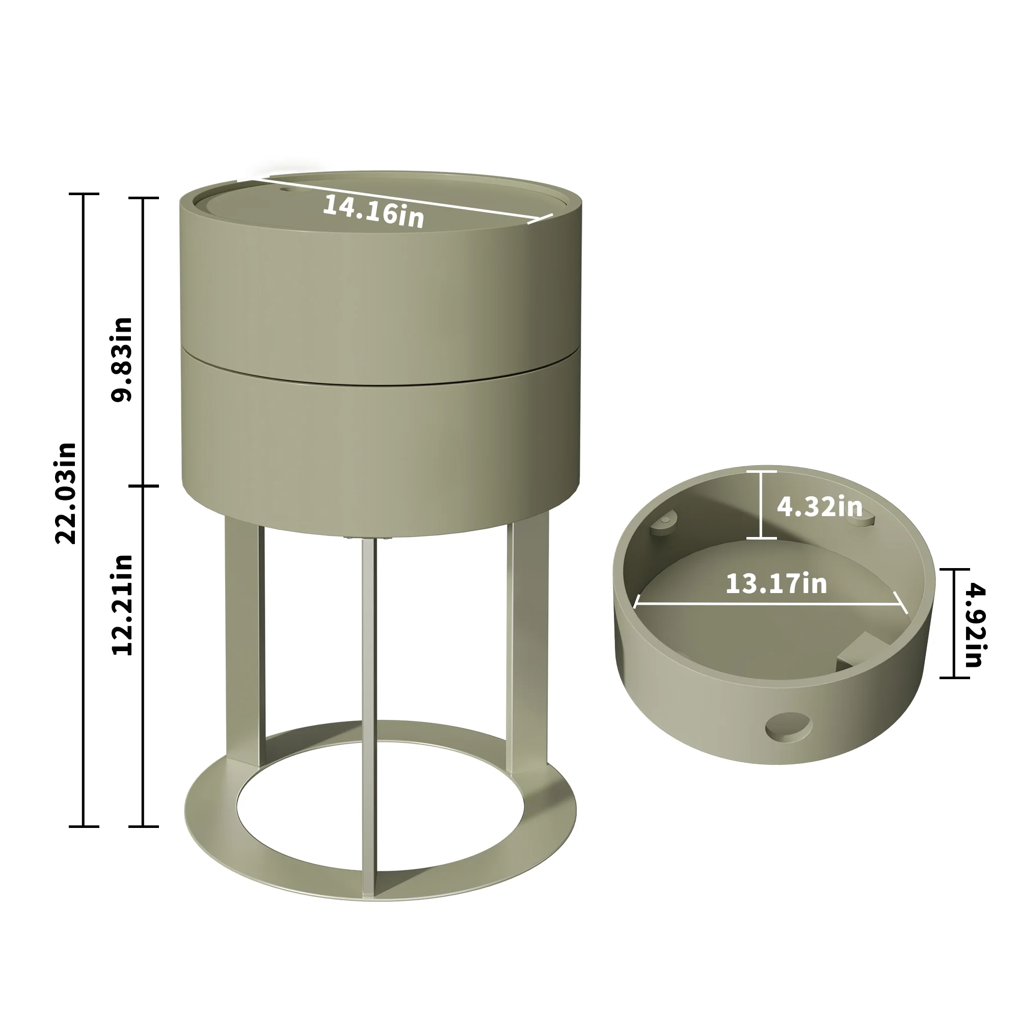 HLR Modern Round Wood Nightstand with Drawer, 2-Tier End Table for Living Room, Bedroom, Black