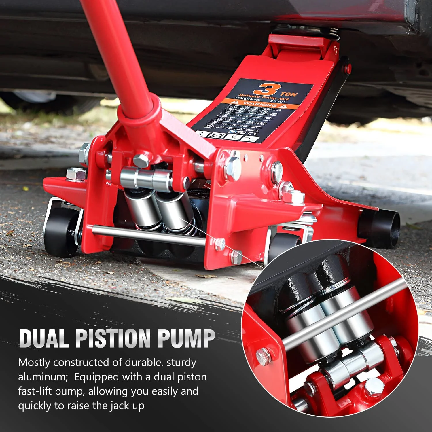 DNA Motoring TOOLS-00235 Low Profile Hydraulic Trolley Service Garage Floor Jack 3 Ton