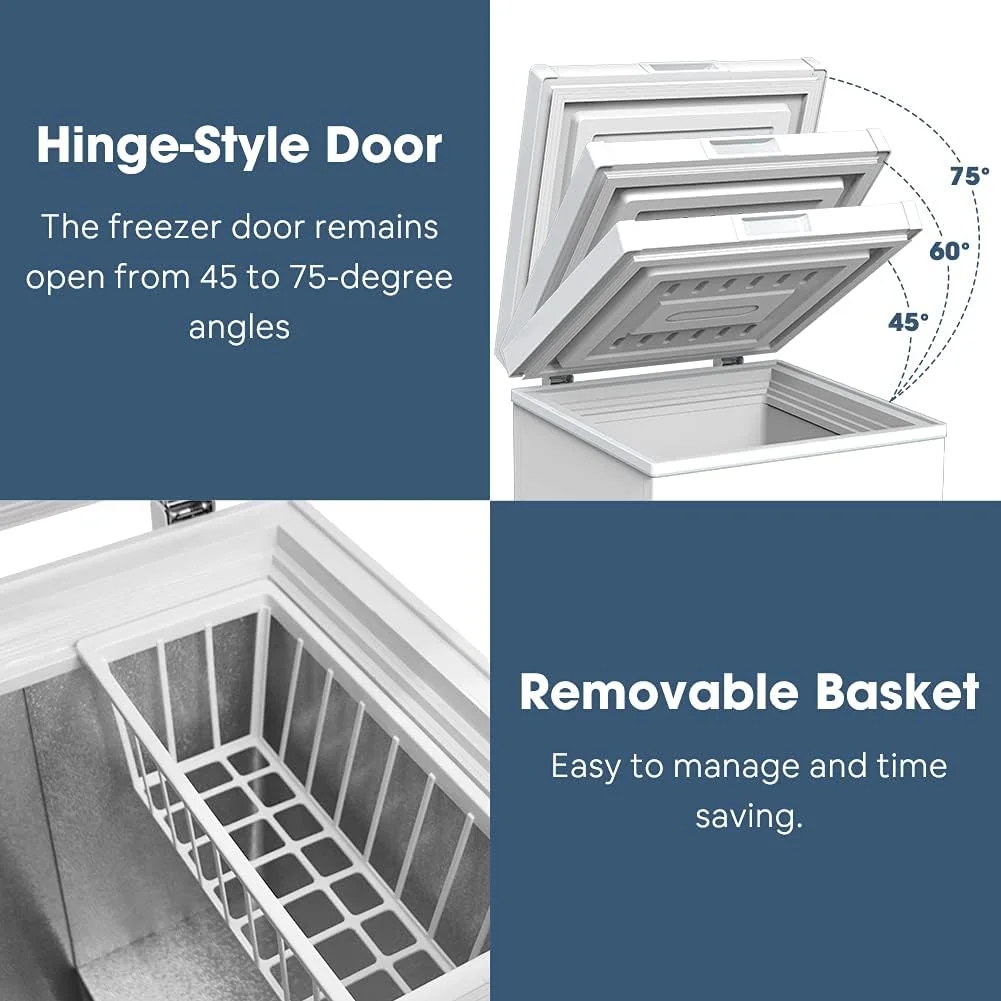 Ecotronic 3.8 Cu Ft Compact Chest Freezer, Grey, Low Noise, Energy Saving, 7-Gear Temperature Control