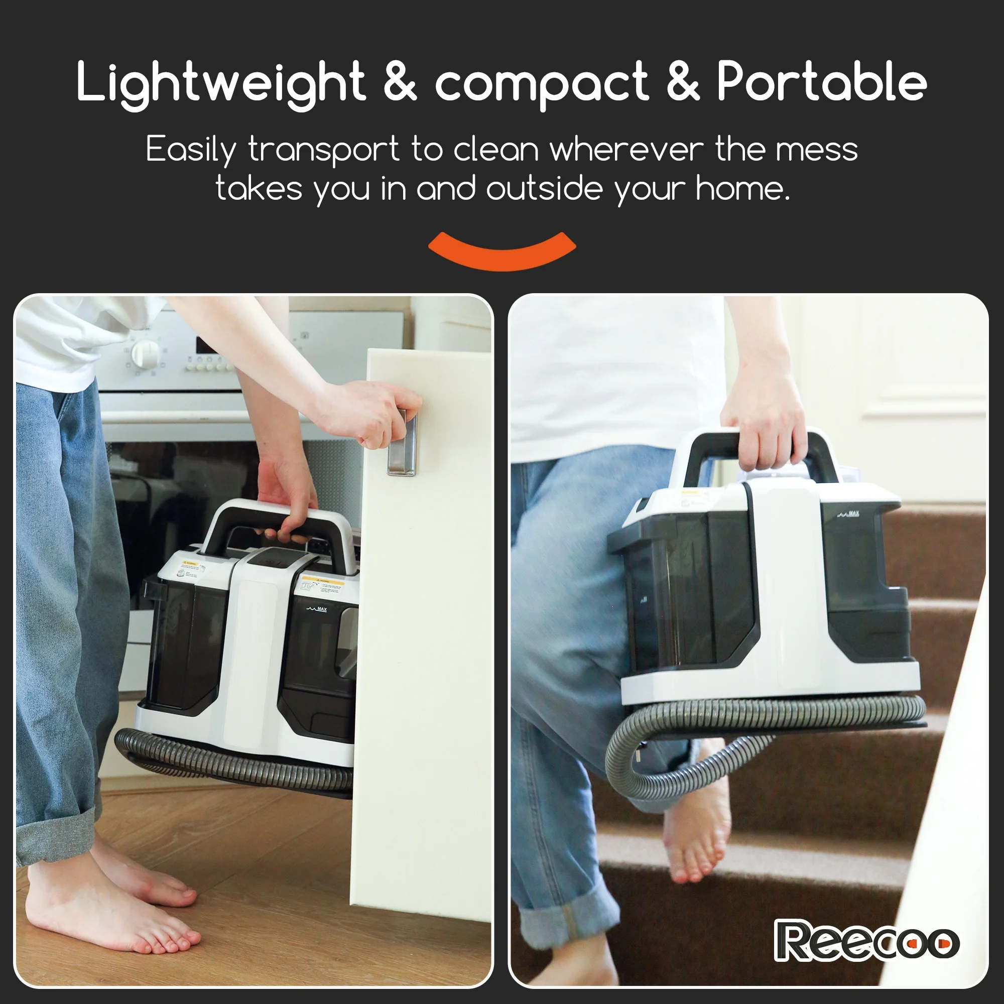 Reecoo W1 Wet/Dry Handheld Carpet Steamer and Upholstery Cleaner with Brushes for Couch, Carpet