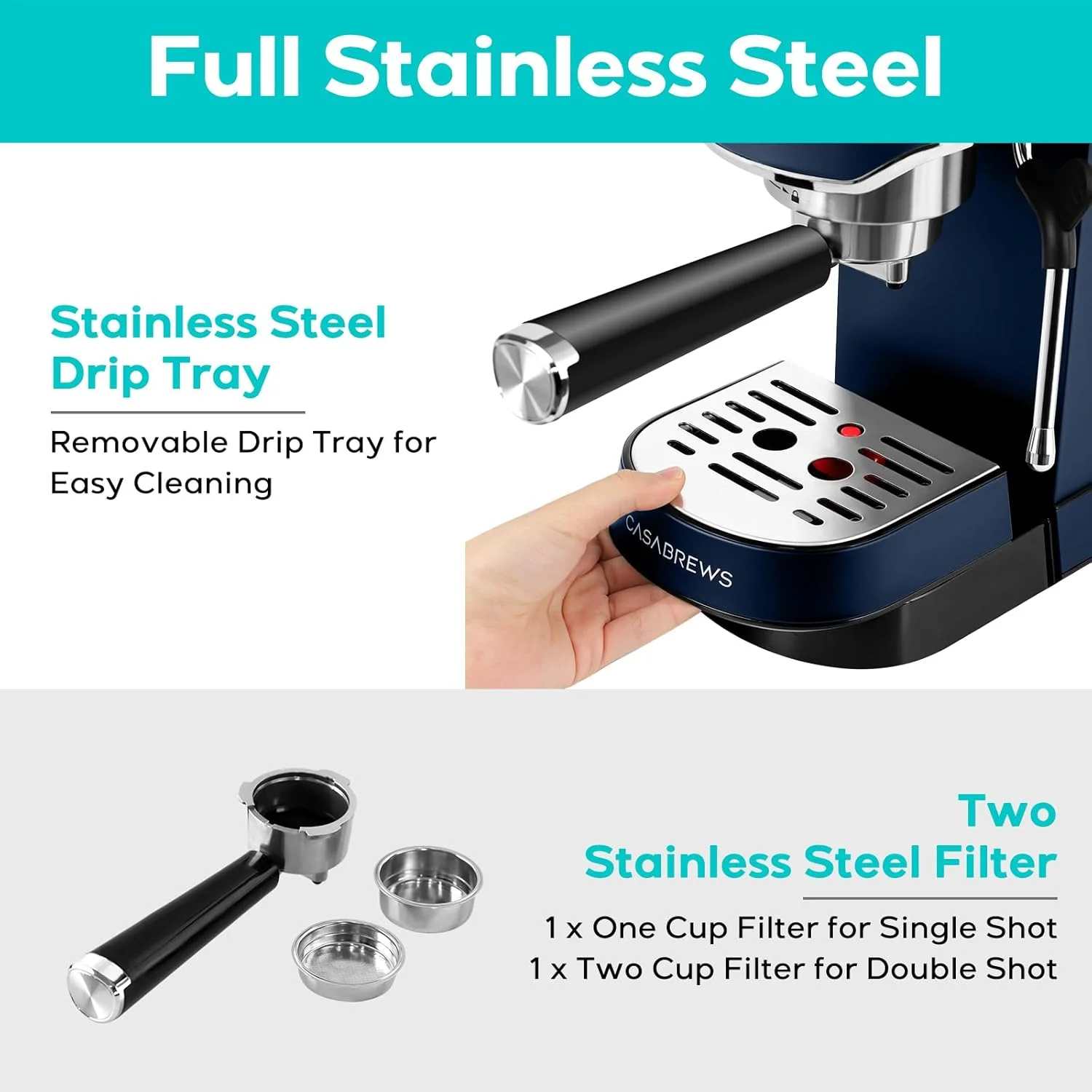 CASABREWS CM5418 20-Bar Espresso Machine and Coffee Maker, Silver