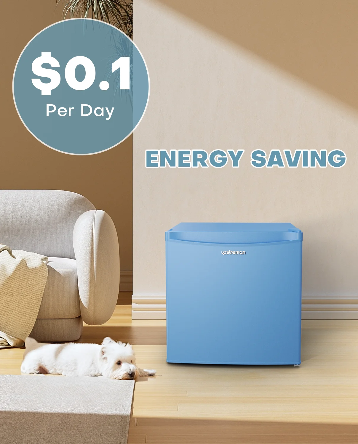 Upstreman 1.7 Cu ft Mini Fridge with Freezer Single Door Compact Refrigerator, Low Noise, Energy Saving, Adjustable Temperature, Reversible Door, for Home Office Dorm, Black FR17