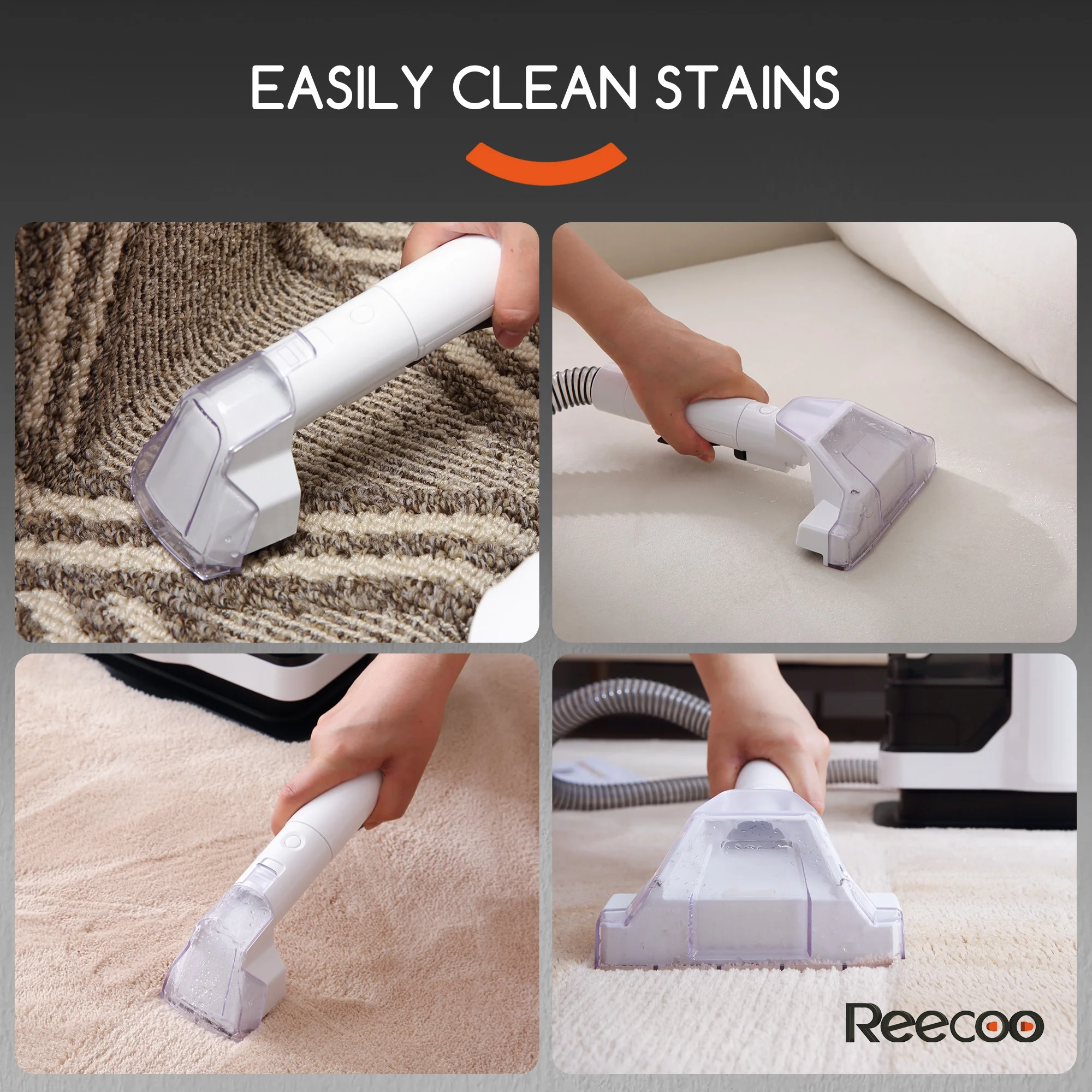 Reecoo W1 Wet/Dry Handheld Carpet Steamer and Upholstery Cleaner with Brushes for Couch, Carpet