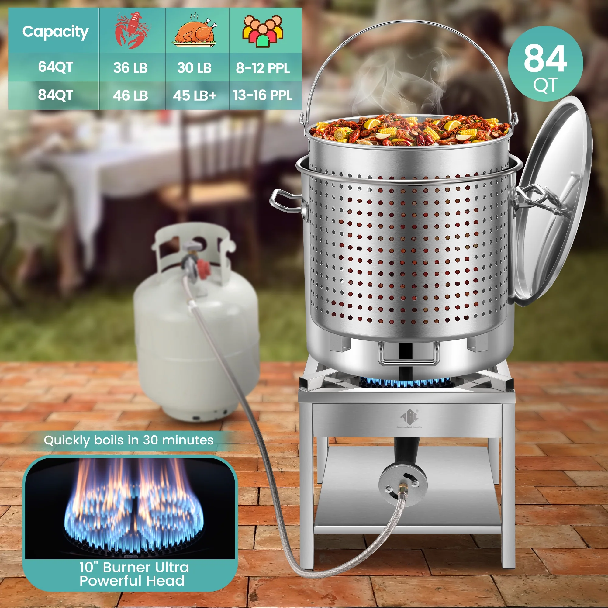 84QT Stainless Steel Seafood Boil Pot with 200,000BTU Propane Burner, w/Basket for Outdoor Deep Fryer, Large Cooking Pot for Turkey Fryer, Crab, Crawfish, Shrimp, Lobster Boiling Stock Pot