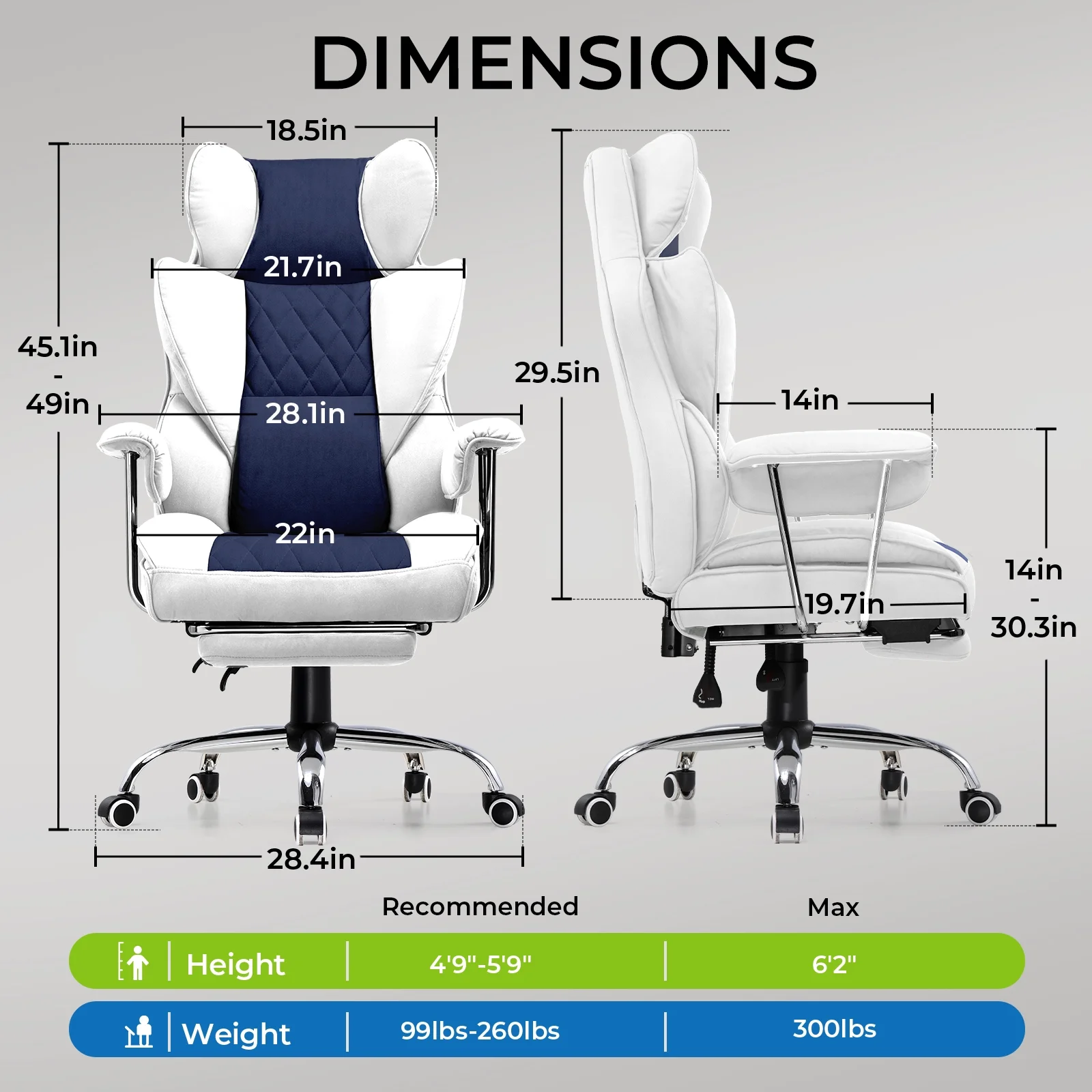 LUCKLIFE Big & Tall Office & Gaming Chair 400LBS Capacity, Wide Ergonomic Seat with Footrest, Adjustable Armrests, Black