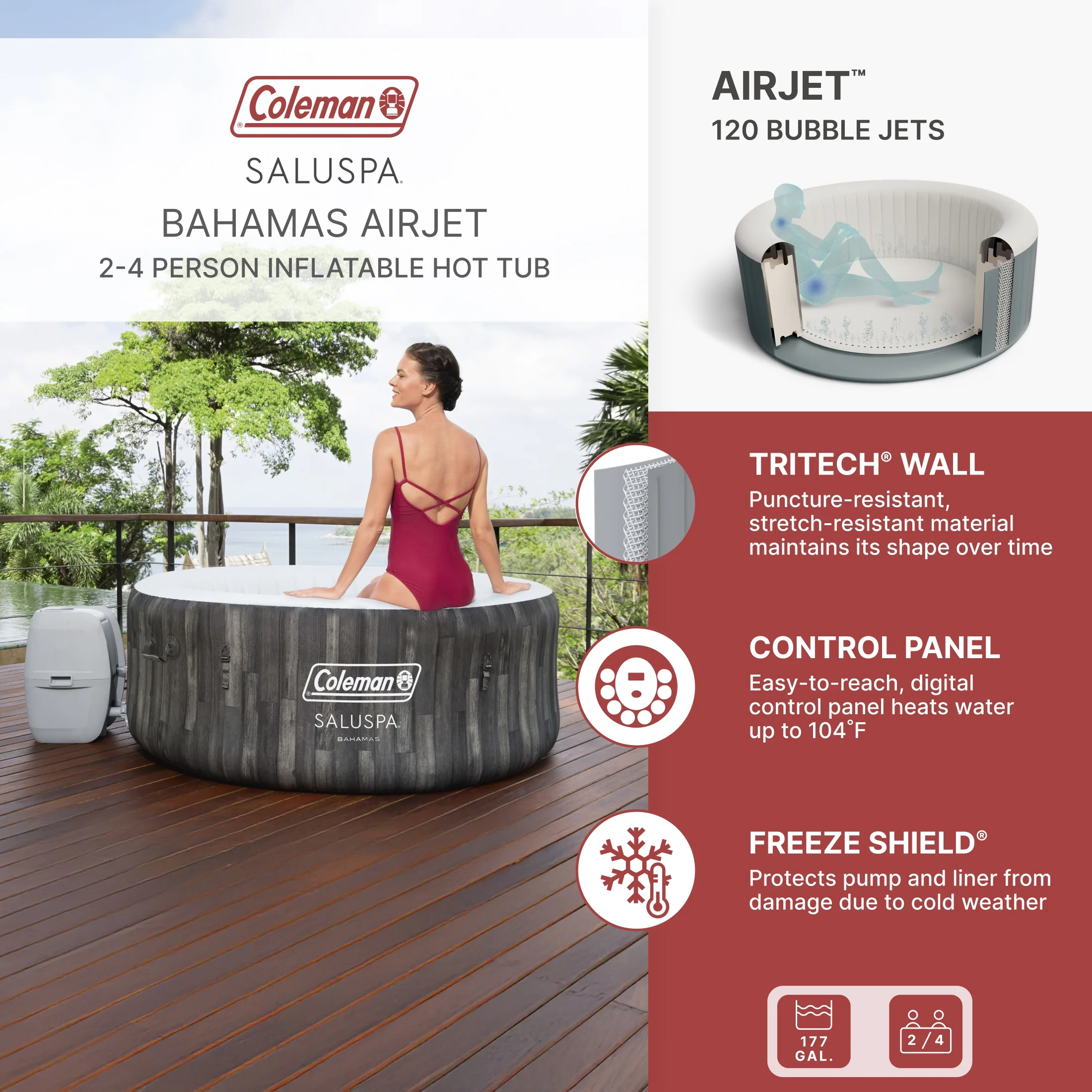 Coleman Bahamas AirJet Inflatable Outdoor Round Hot Tub 2-4 Person with Pump #P08411