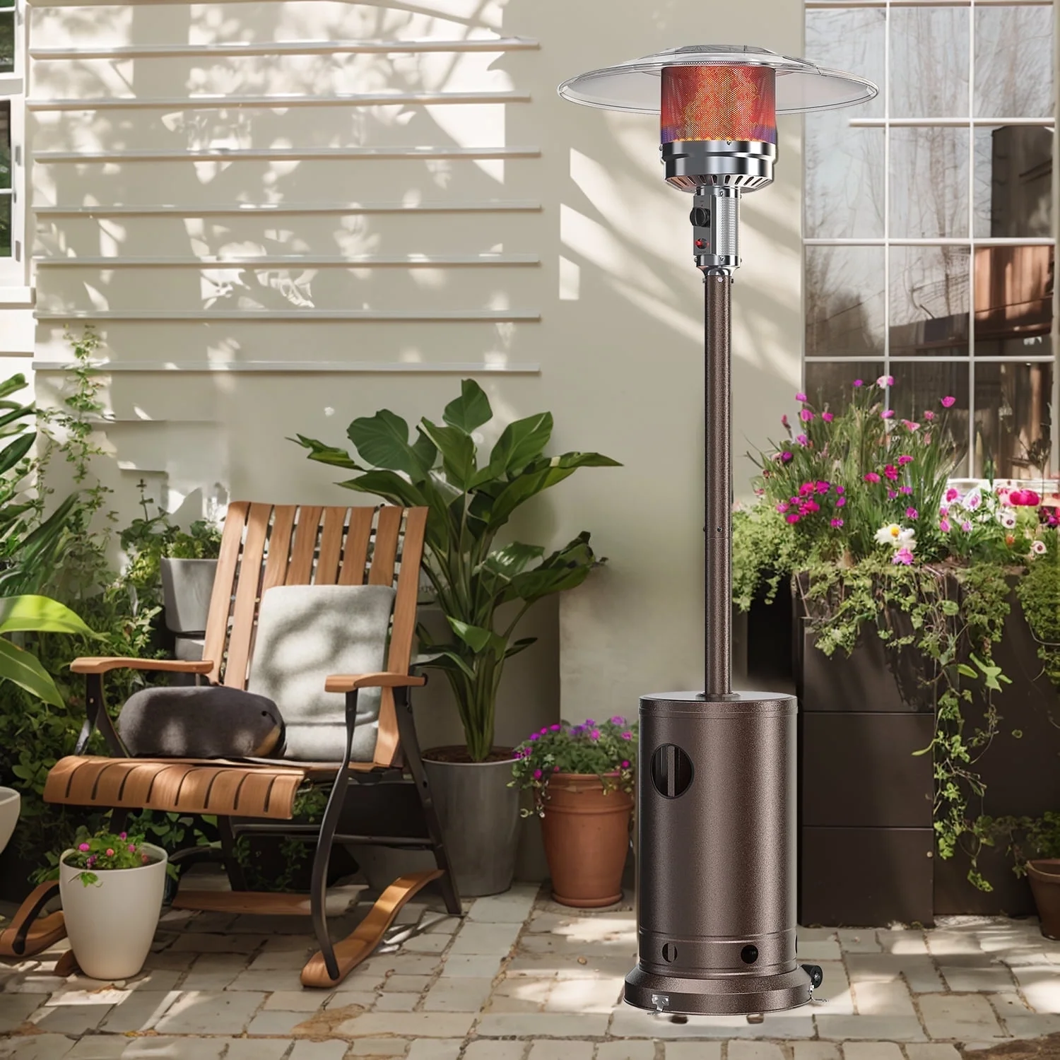 Blorly Propane Heater, 48,000 BTU Outdoor Heaters with Auto-off Safety Protection, Double-Layer Stainless Steel with Wheels