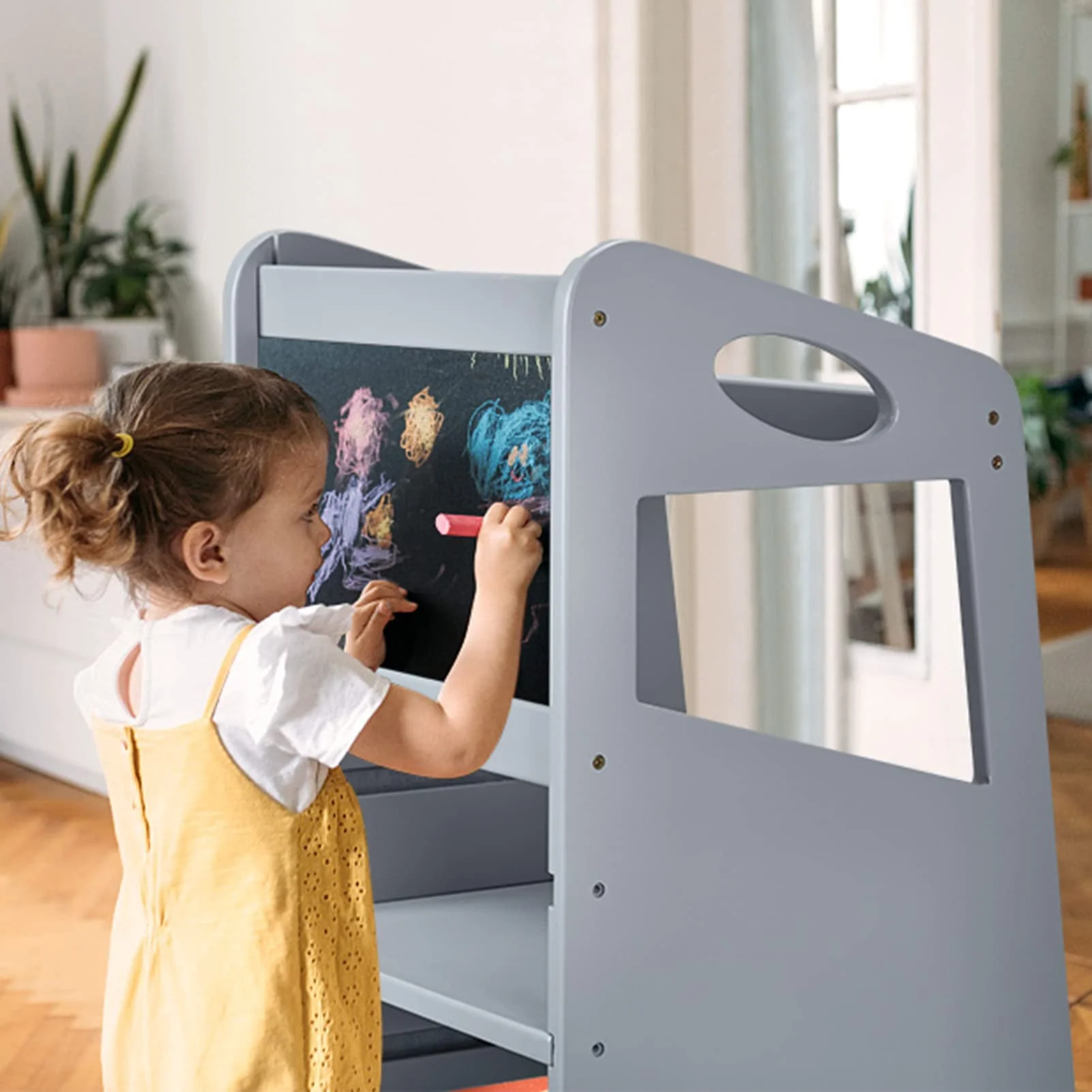 Furvclv Toddler Kitchen Stool Helper, Kids Kitchen Step Stool Baby Standing Tower Wood with Safety Rail, Child Montessori Stool for Kitchen Counter & Sink, Learning Tower for Toddlers 1-3