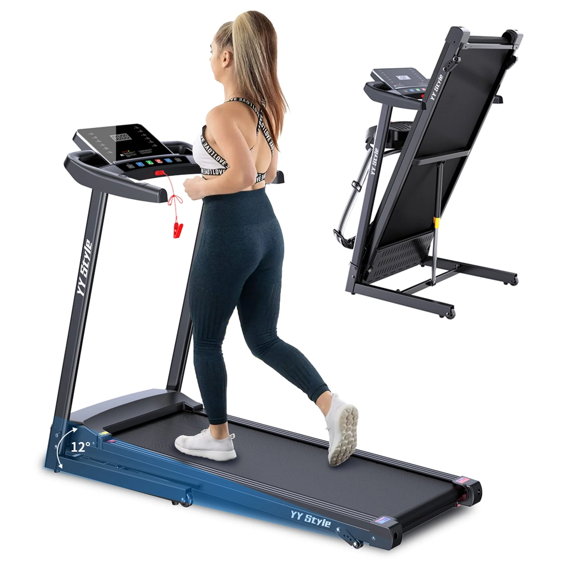 2.5HP Foldable Portable Treadmill for Home, Electric Motorized Running Machine with Heart Rate Sensor for Gym Home Fitness Workout Jogging Walking Easily Install, Space Saving Easy Folding