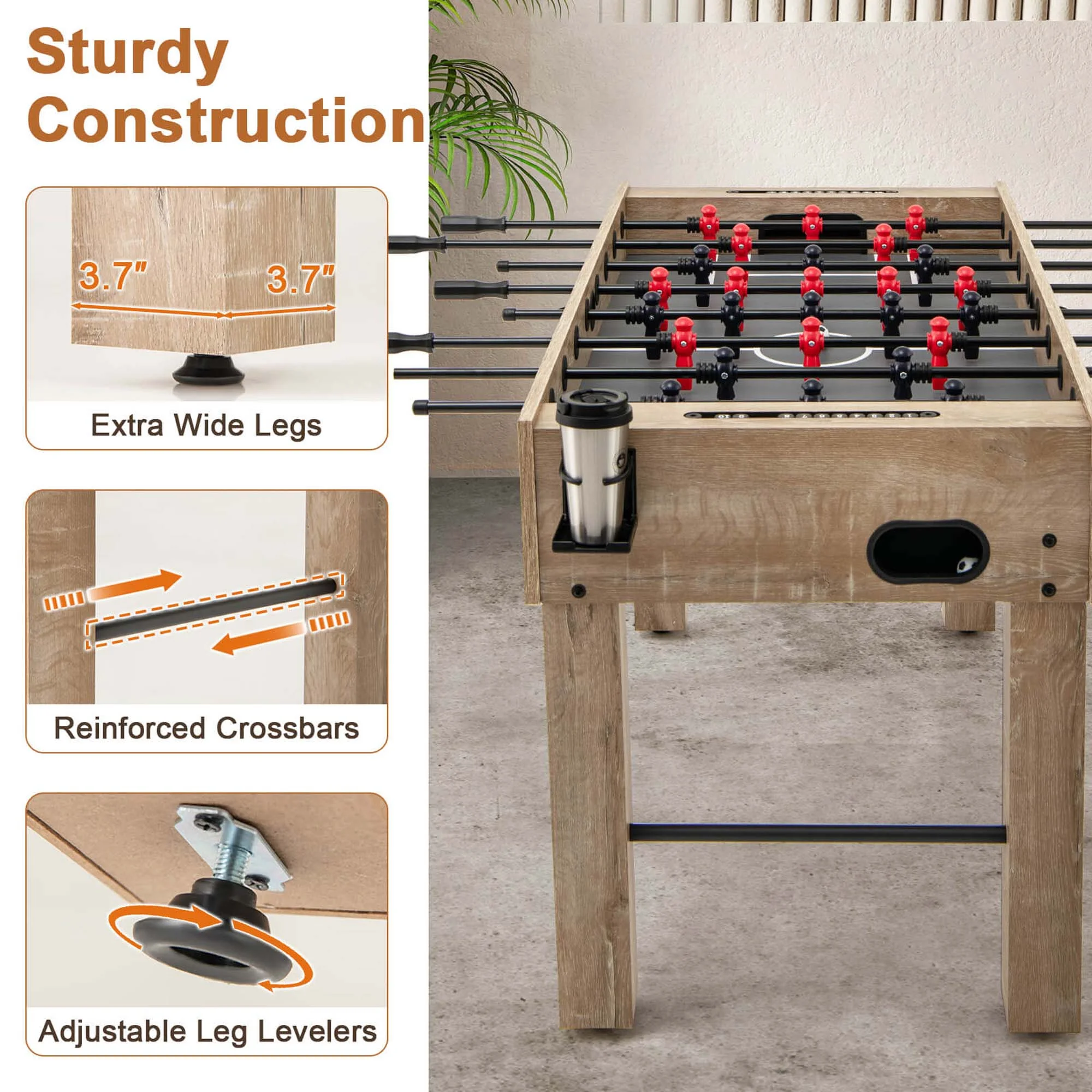 Costway 54 Inches Full Size Foosball Table with Legs 2 Balls & 2 Foldable Cup Holders