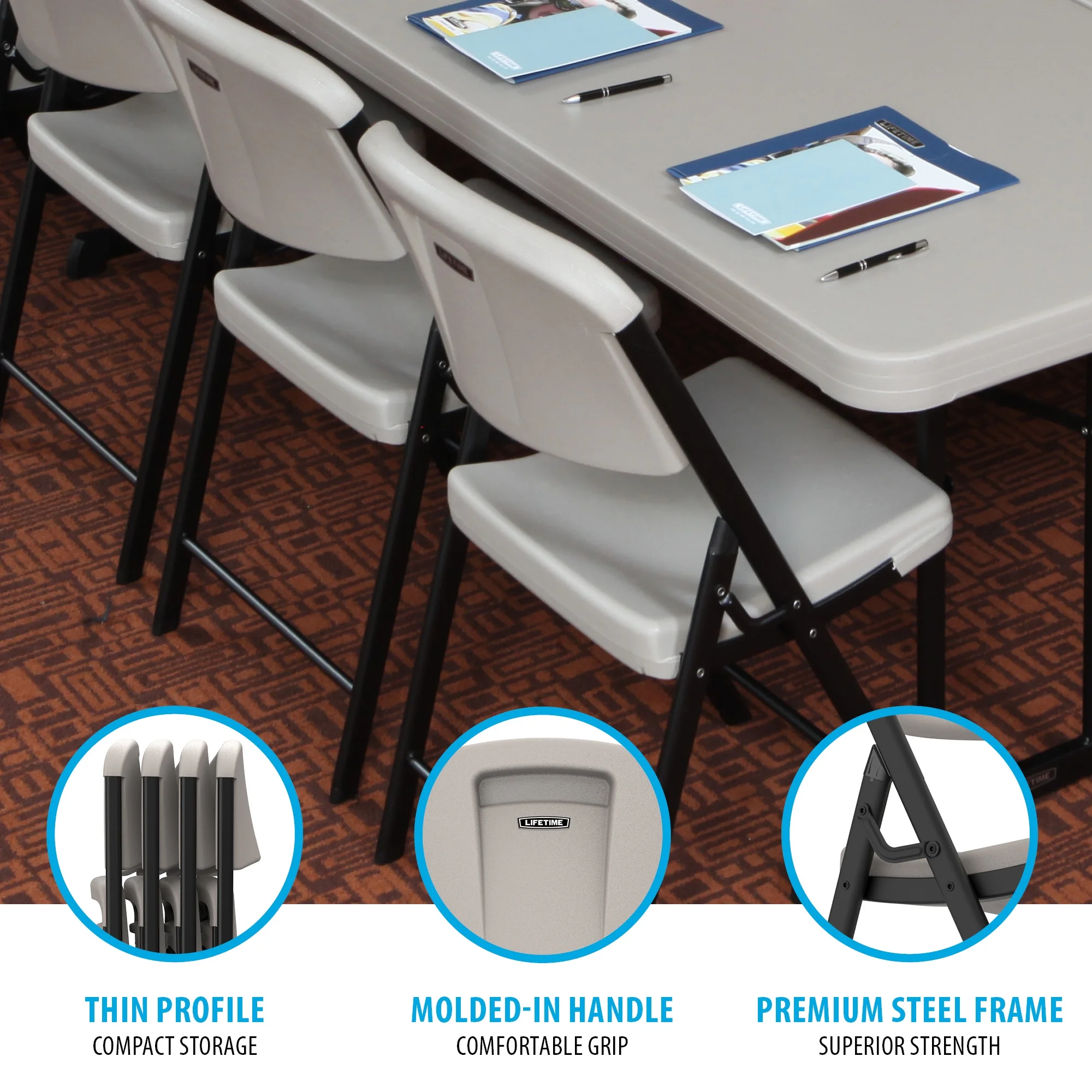 Lifetime Folding Chair, Indoor/Outdoor Commercial, White Granite, 4 Pack (42804)