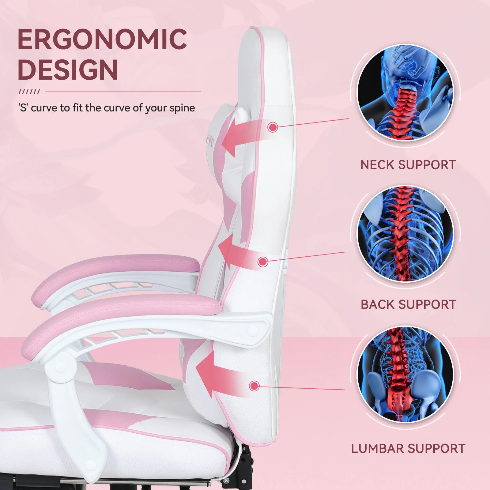 Elecwish Adjustable & Ergonomic Swivel Gaming Chair, White