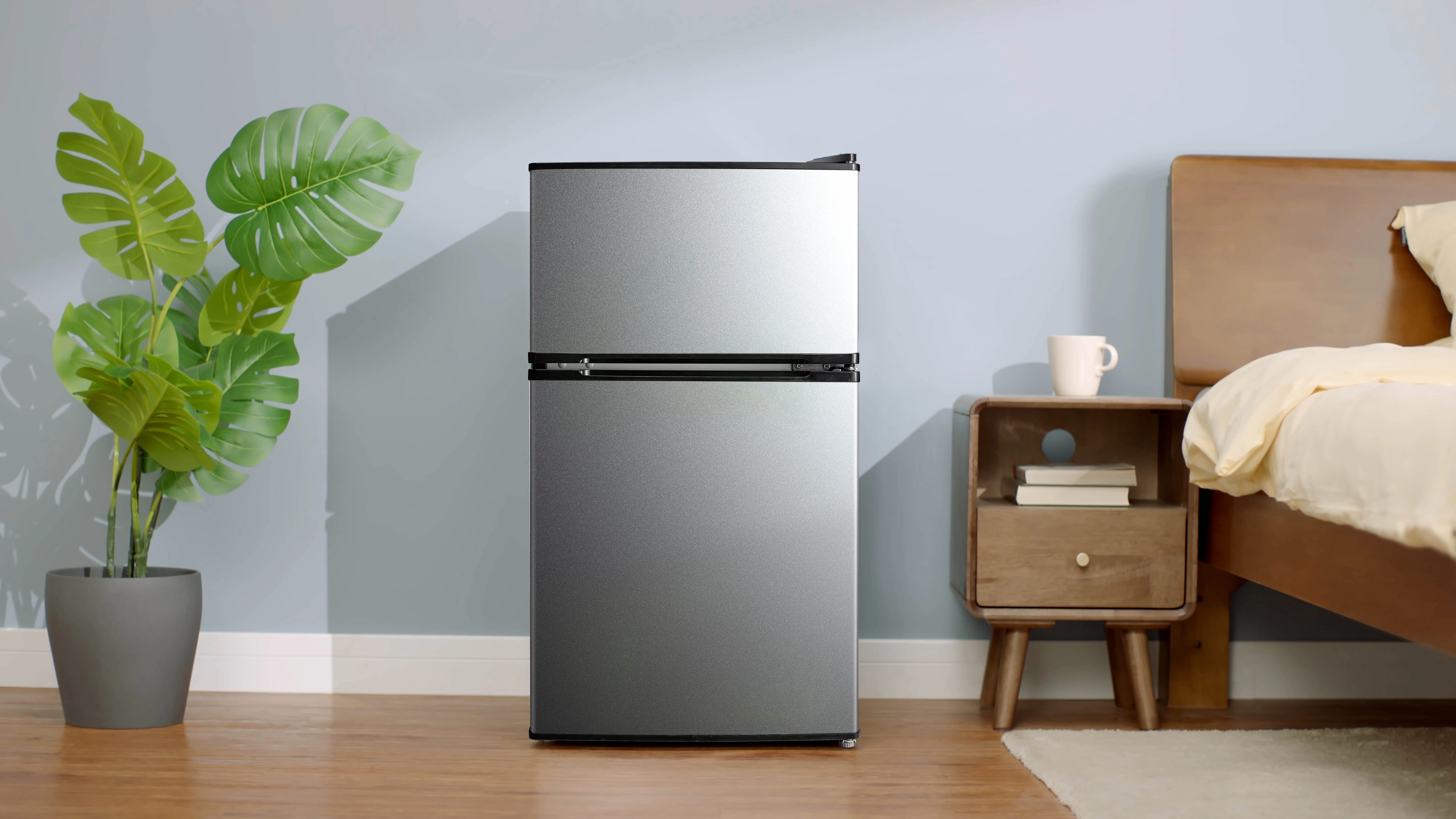 Mainstays 3.2 Cu. ft. 2-Door Refrigerator with Freezer, Stainless Steel Look