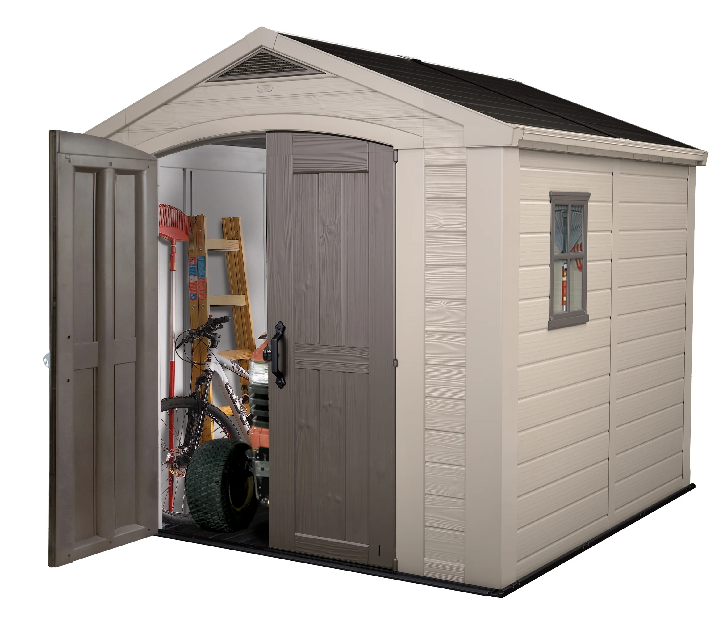 Keter Factor 8 x 11 Foot All Weather Resin Outdoor Storage Shed, Taupe