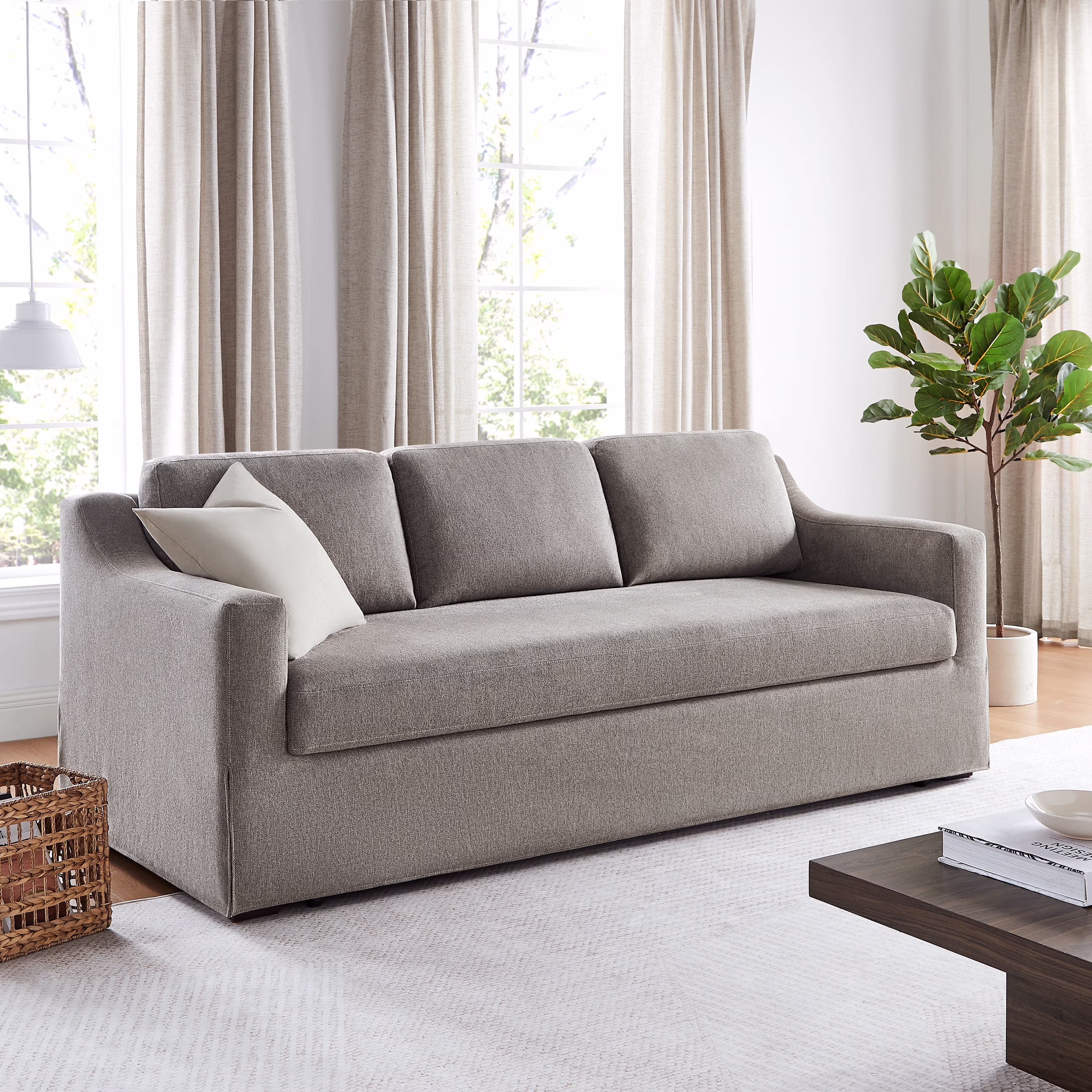 Serta Hanson Modern Farmhouse Convertible Sofa with Queen Size Sleeper, Linen Fabric