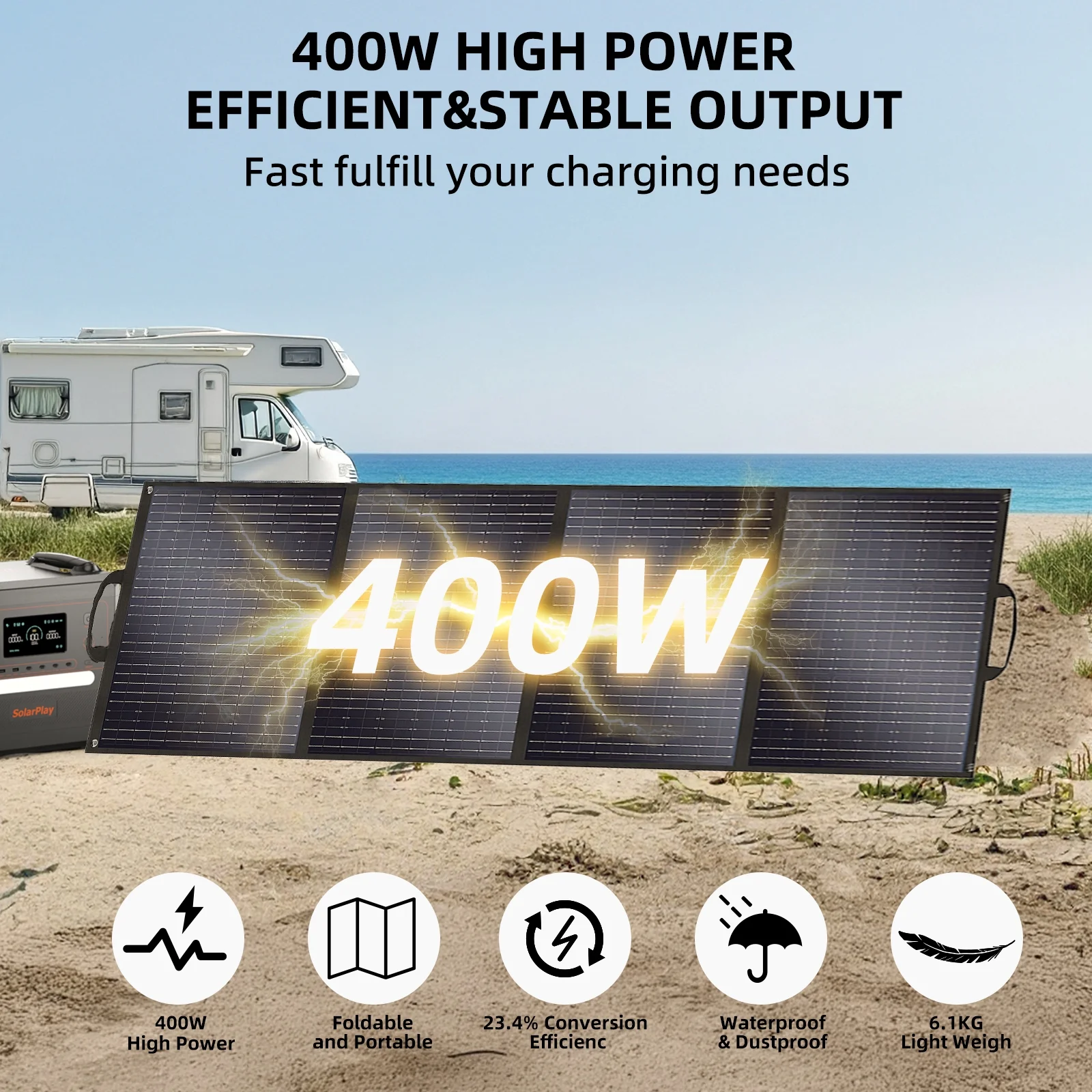 Solarplay 2400W(4800W Peak) Solar Generator, with 400W Solar Panel,2160Wh Portable LiFePO4 Battery Power Station for Camping Home Backup RV