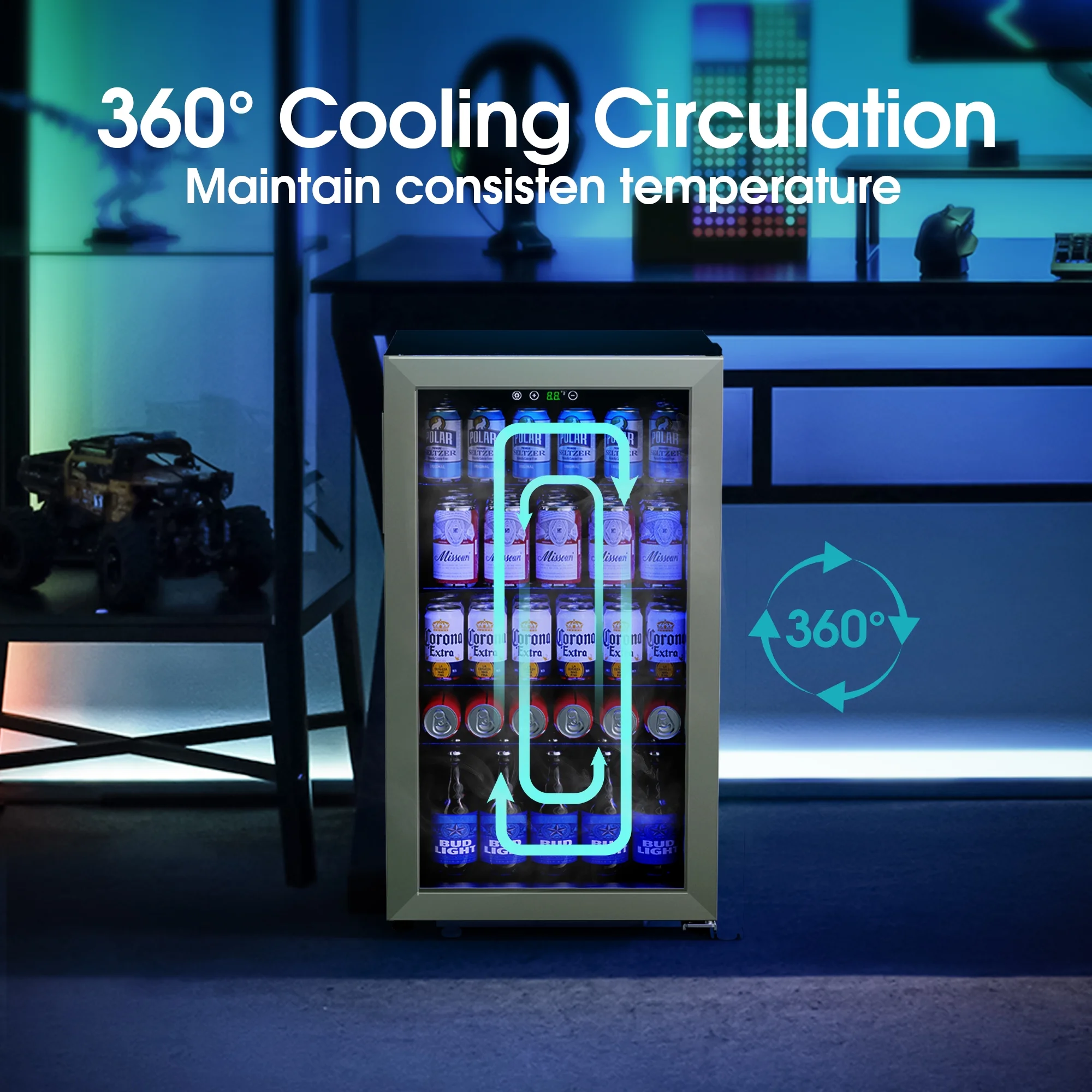 Qunler 130 Can Beverage Cooler Refrigerator with Glass Door for Beer Soda Water, Drink Fridge for Home Bar, Silver