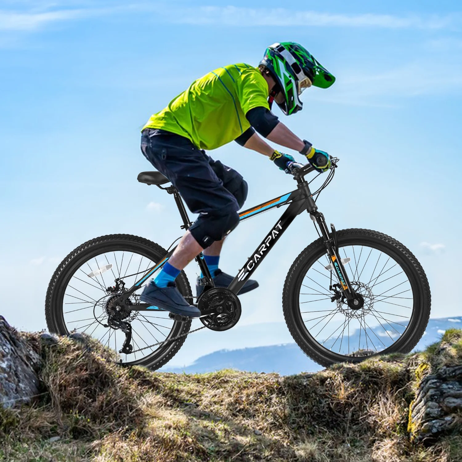 Ecarpat Mountain Bike, 24-Inch Wheels Bikes Shimano 21-Speed with High Carbon Steel Frame Mechanical Disc Brakes Front Suspension Fork for Youth Adults Multiple Colors