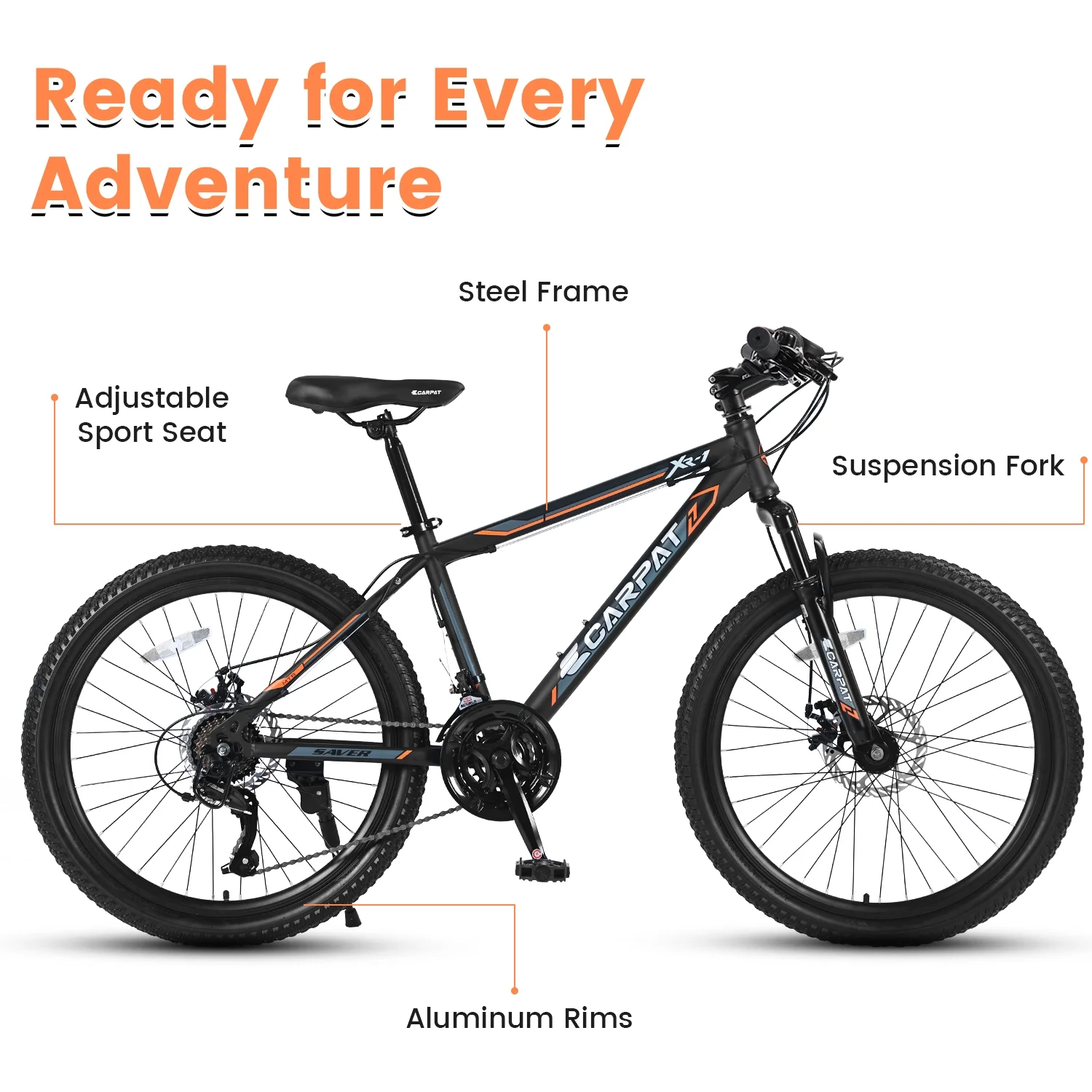 Ecarpat Mountain Bike, 24-Inch Wheels Bikes Shimano 21-Speed with High Carbon Steel Frame Mechanical Disc Brakes Front Suspension Fork for Youth Adults Multiple Colors