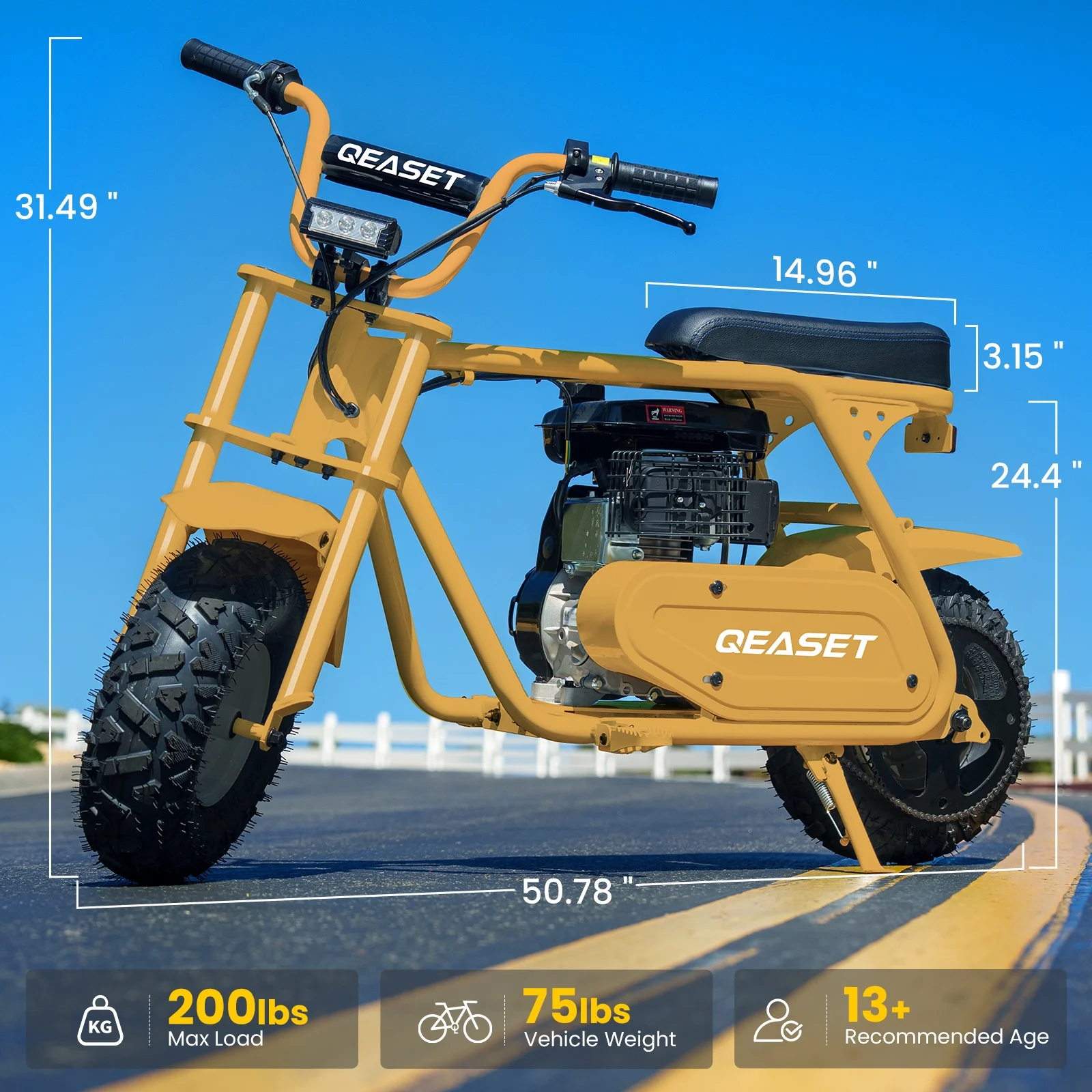 QEASET MB001 Gas Powered Mini Dirt Bike 99CC for Teens and Adults, 25MPH Off Road Motorcycle, Weight Support Up to 200 LBS - Black