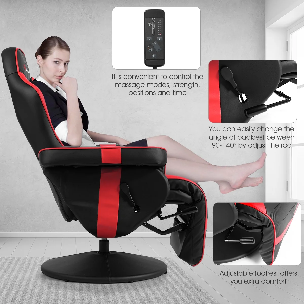 Goplus Massage Gaming Recliner Reclining Racing Chair Swivel Black