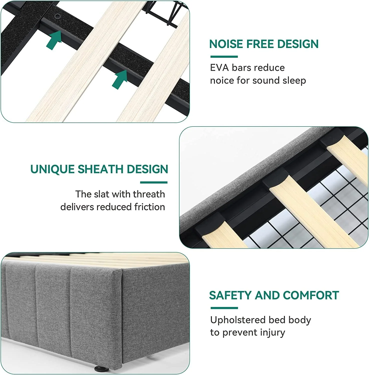 Dextrus Upholstered Platform Bed Frame with 4 Storage Drawers and Adjustable Headboard, Mattress Foundation with Sturdy Wood Slat Support, No Box Spring Needed, Grey(Queen)