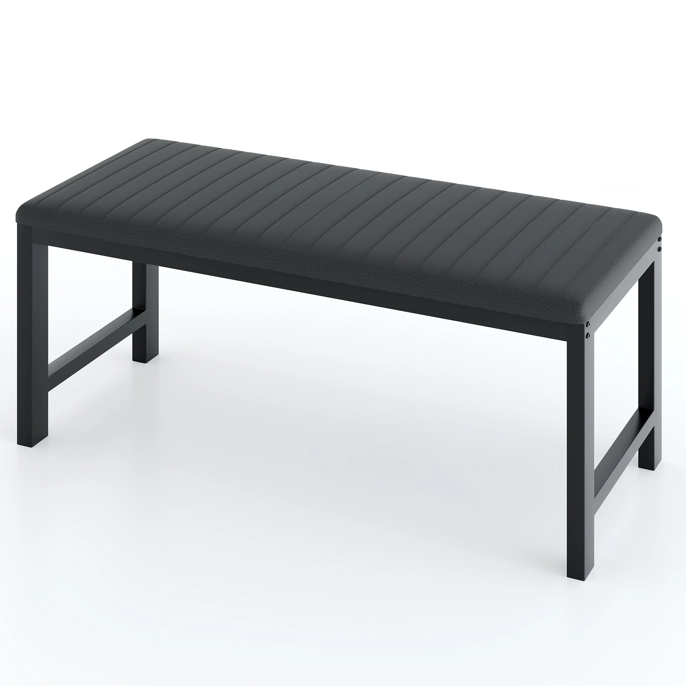 UHOMEPRO Dining Room Table Set, 3-Piece Dining Table Set with 2 Benches, Kitchen Table Set for 4 with Metal Frame, Modern Dining Room Set Furniture Set for Bar Dining Room Breakfast Nook, Black