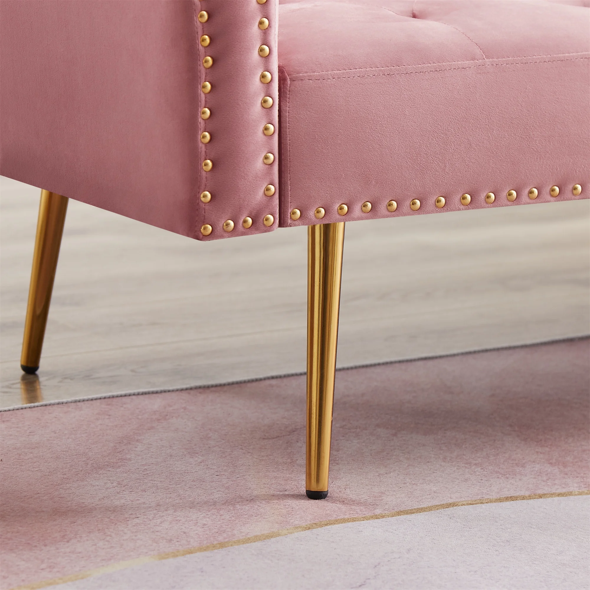 Convertible Futon Sofa Bed,Velvet Upholstered Nailhead Loveseat Sofa with Two Pillows,Modern Sleeper Couch Bed for Living Room,Bedroom,Green