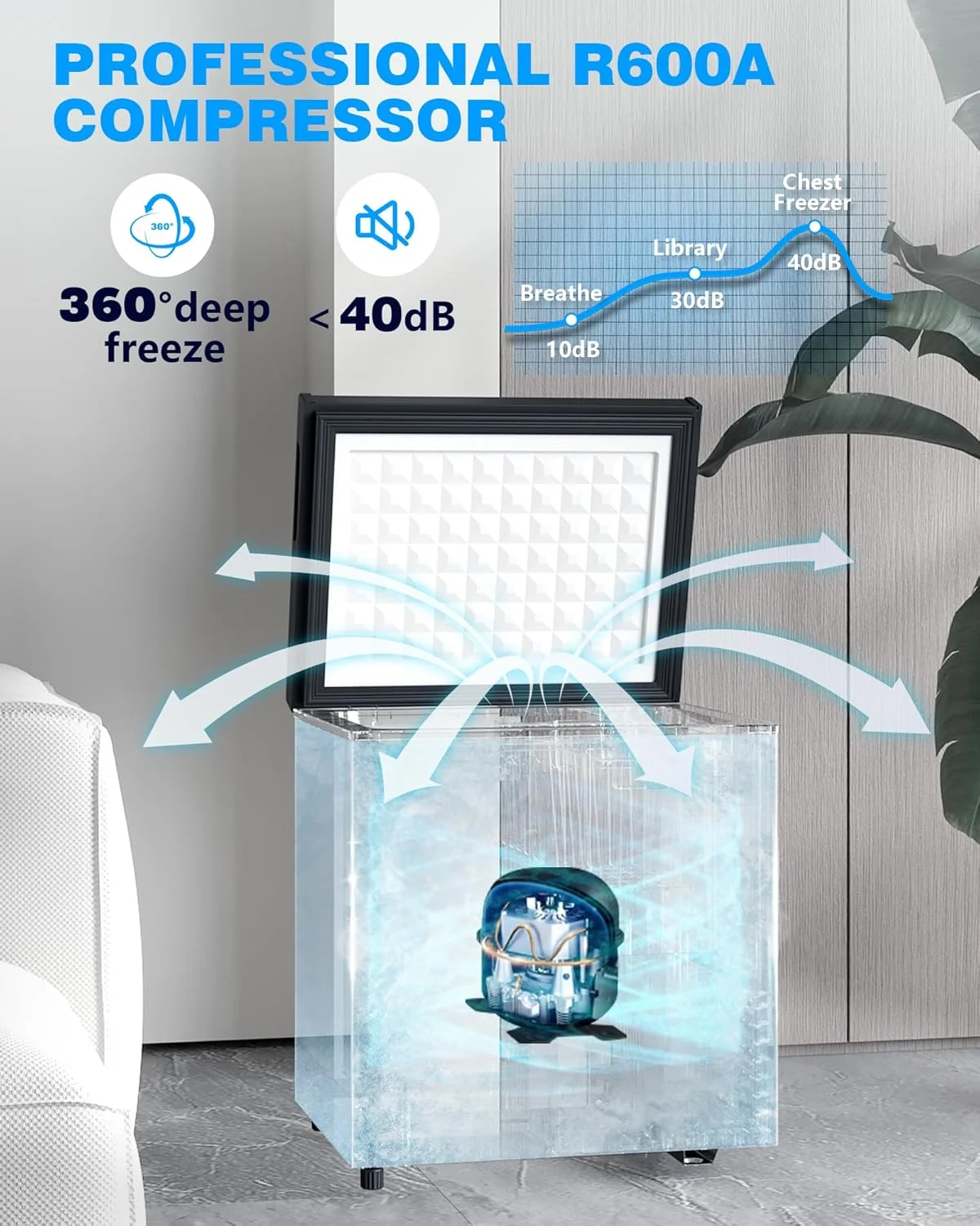 WAA 1.8 cu.ft. Chest Freezer Free Standing Top open Door Deep Compact Freezer Suitable for Home/RV/Kitchen/Office Black