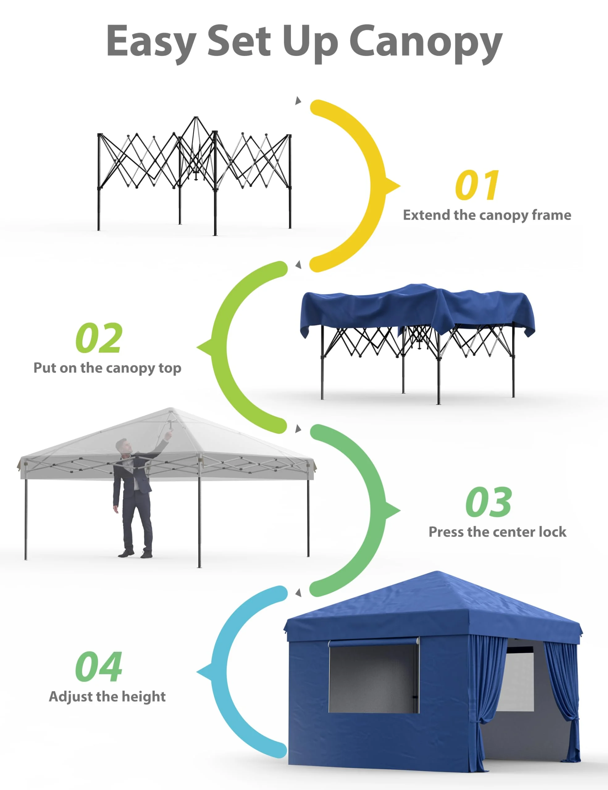 10x10 ft Pop Up Canopy with 4 Removable Sidewalls and Windows, 3 Adjustable Heights Commercial Shelter, Portable Enclosed Instant Tent with Wheeled Carry Bag, Waterproof Outdoor Gazebo, 7 Colors Avail