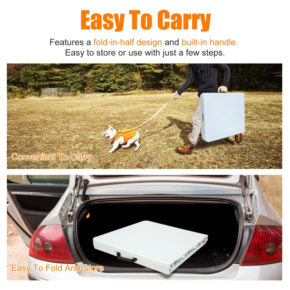 Gzxs 4FT Folding Table, Indoor Outdoor Heavy Duty Table with Carrying Handle, Portable Plastic Fold up Table for Picnic/Party/Camping/Office/School (White)