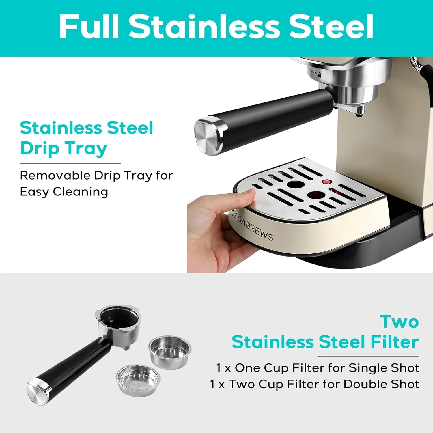 CASABREWS CM5418 20-Bar Espresso Machine and Coffee Maker, Silver