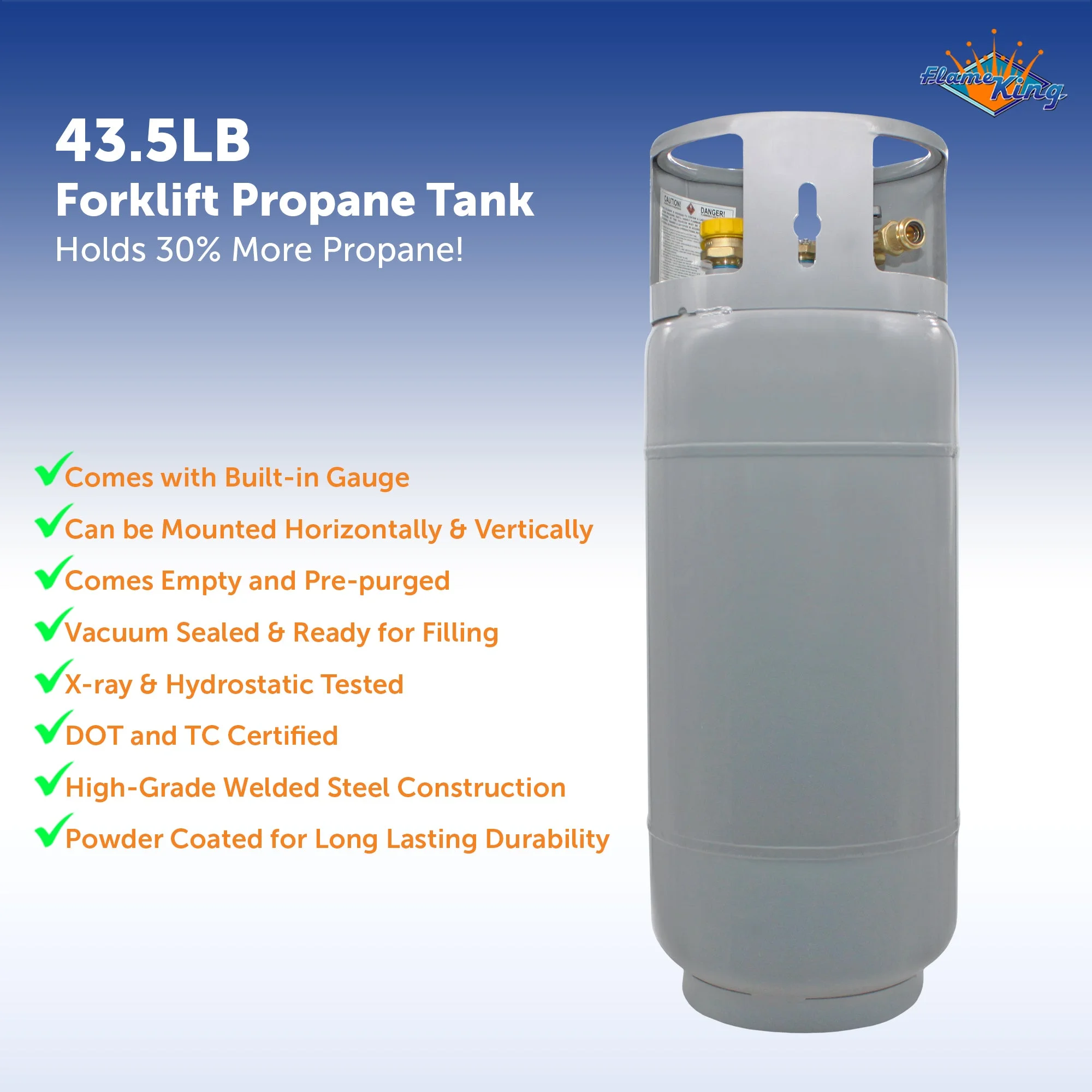 Flame King Empty Steel Forklift Propane Tank with Built-in Gauge, Rugged-Designed, 43.5 lbs