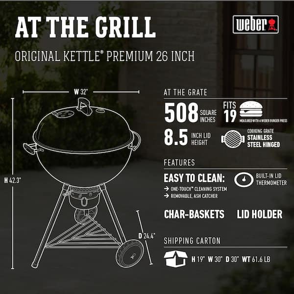 26 in. Original Kettle Premium Charcoal Grill in Black with Built-In Thermometer