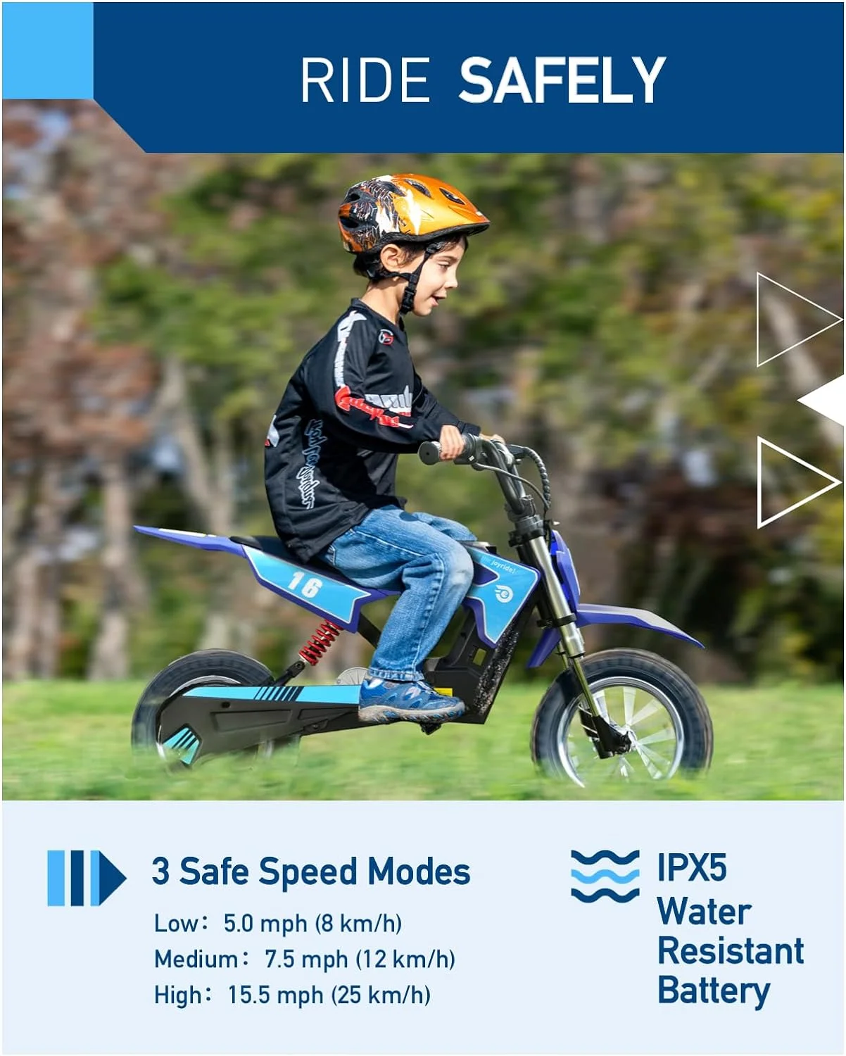 Hiboy DK1 Electric 300W Dirt Bike, for 3 Years to 13 Years - Blue