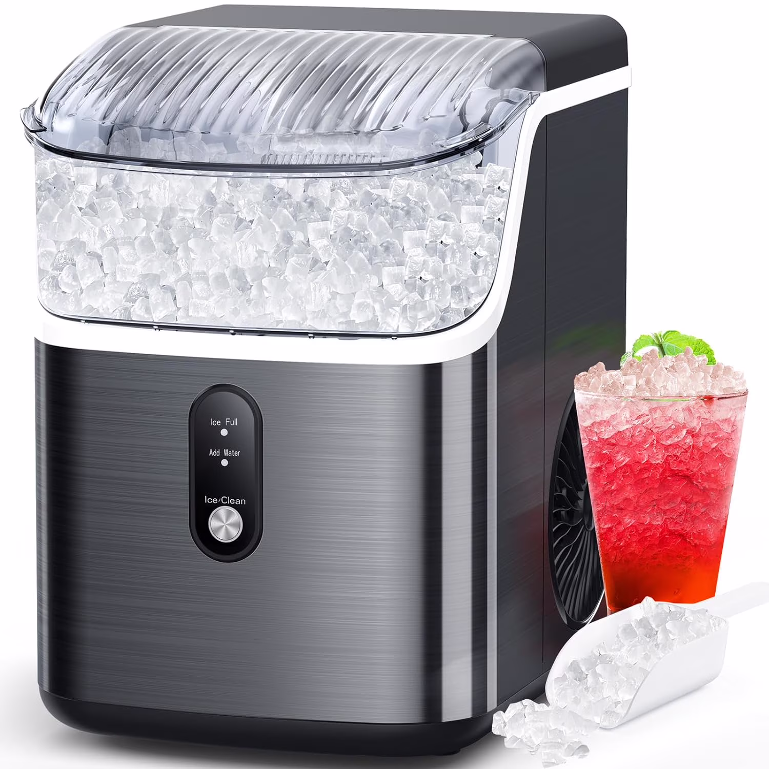 Havato Nugget Ice Makers Countertop ,35Lbs/Day, Portable Ice Machine Soft Chewable Pellet Ice with Auto-Cleaning Function for Kitchen, Office, Home,Silver