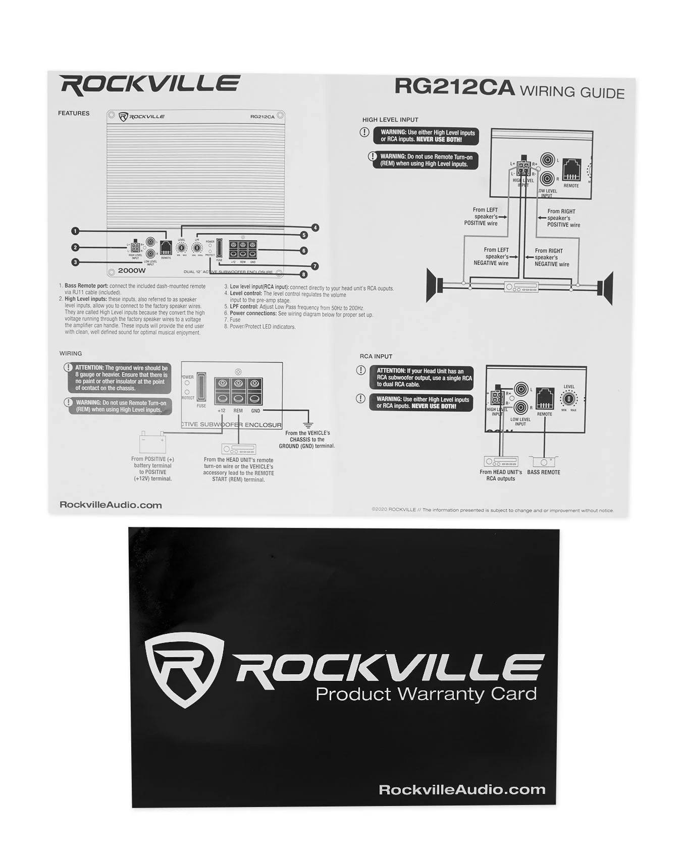 Rockville RG212CA 2000w Dual 12 inches Vented Powered Car Subwoofer Enclosure+Amp Kit