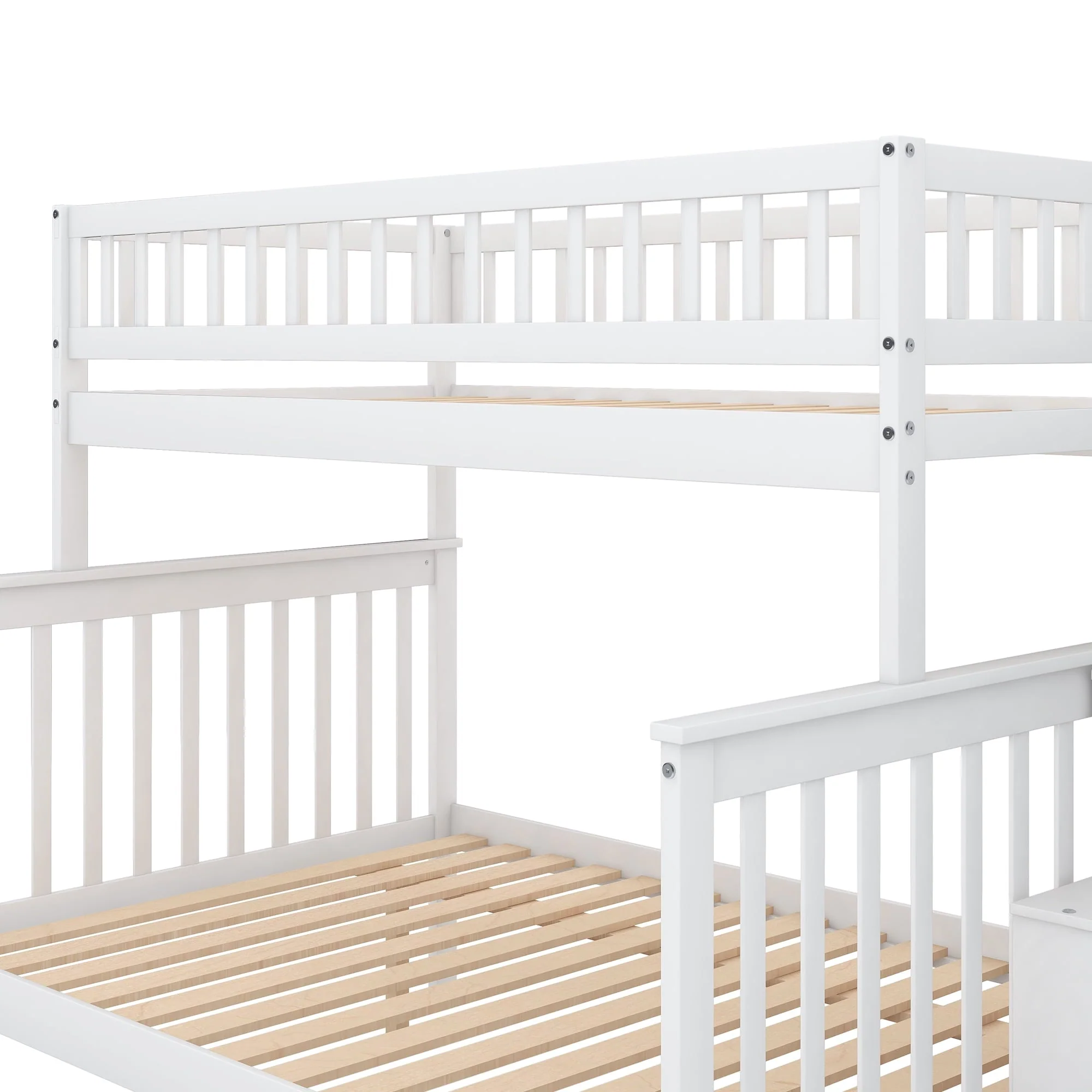 Twin over Full Bunk Bed with Stairs and Storage for Kids, White