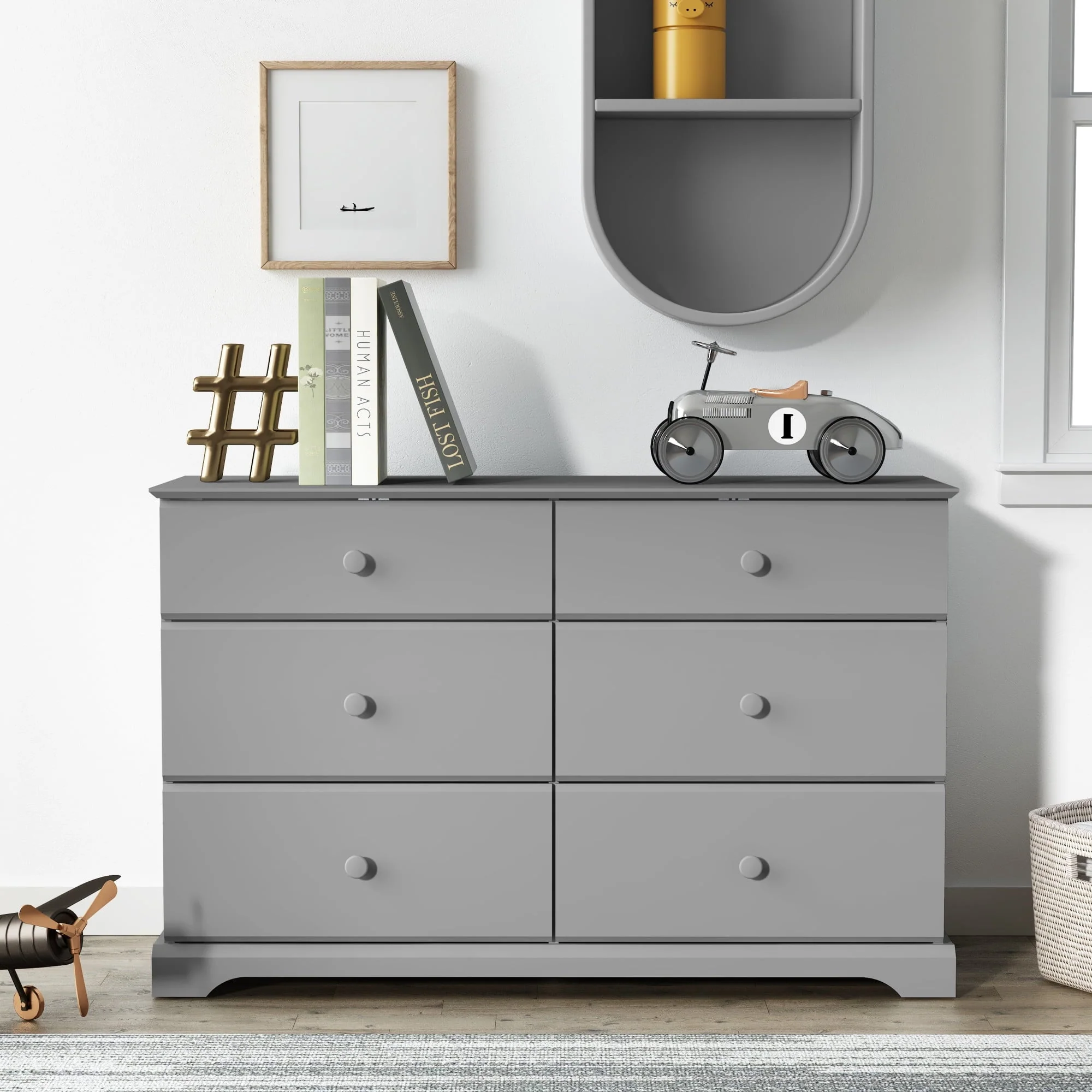 Campbell 6-Drawer Kids Dresser, Gray