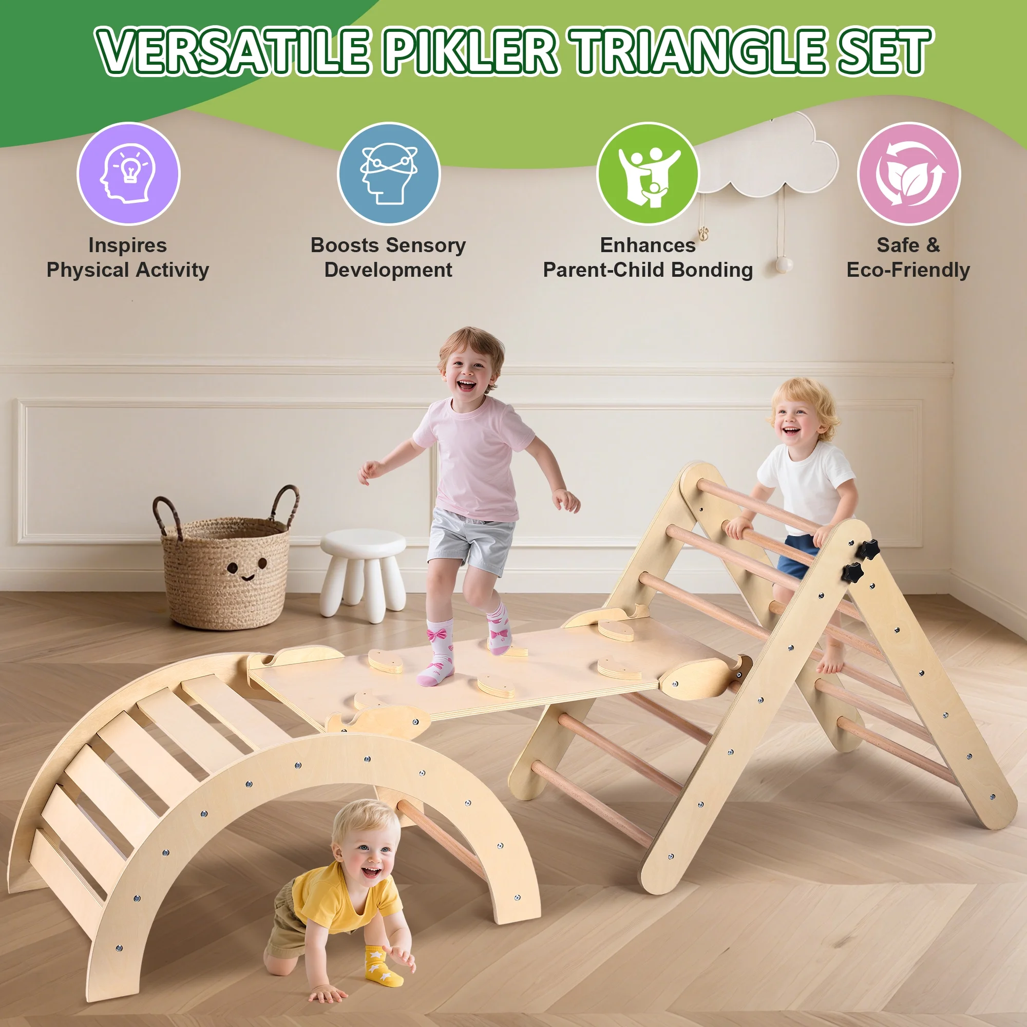 Lookfly 8 in1 Pikler Triangle Set Foldable Baby Climbing Toys for Toddlers 1-6 Inside with Ramp,Toddler Climbing Toys Indoor Baby Gift