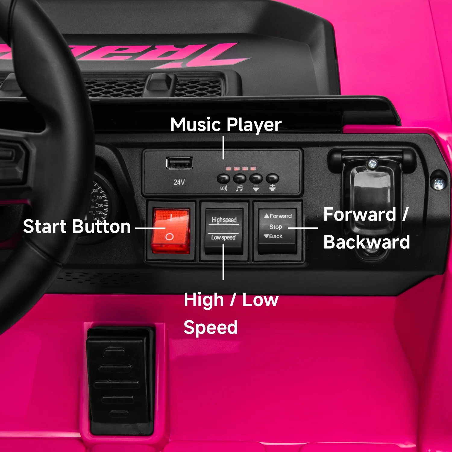 Track Seven 24V Ride on Car, Electric Golf Cart with Ceiling, Ride on Truck with Remote Control, Music, Rear Storage Box, Electric Car for Boys Girls Age 3+, 18.5