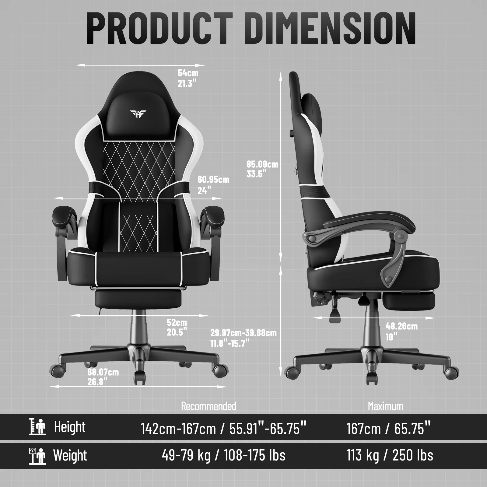 SOONTRANS Gaming Chair for Adults, Velvet Fabric High Back Comfortable Video Game Chair with Footrest and Massage Lumbar Cushion, Racing Computer Desk Chair, Ergonomic Gamer Chair, Black/Grey